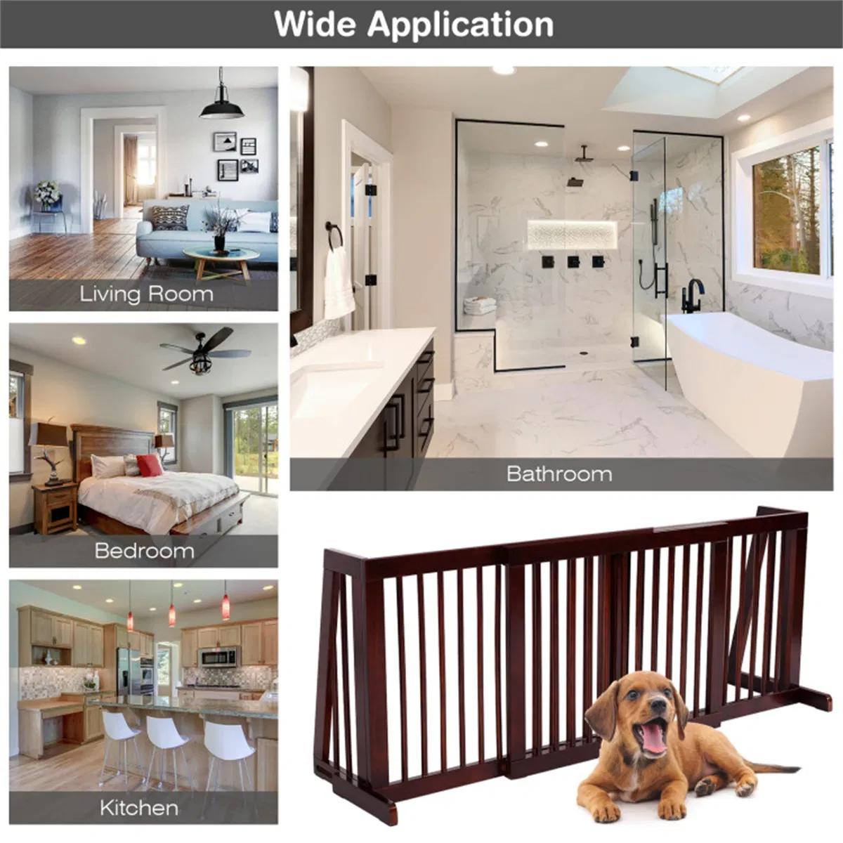 Wooden Pet Gate 3 Panels,Freestanding Length Adjustable photo 8