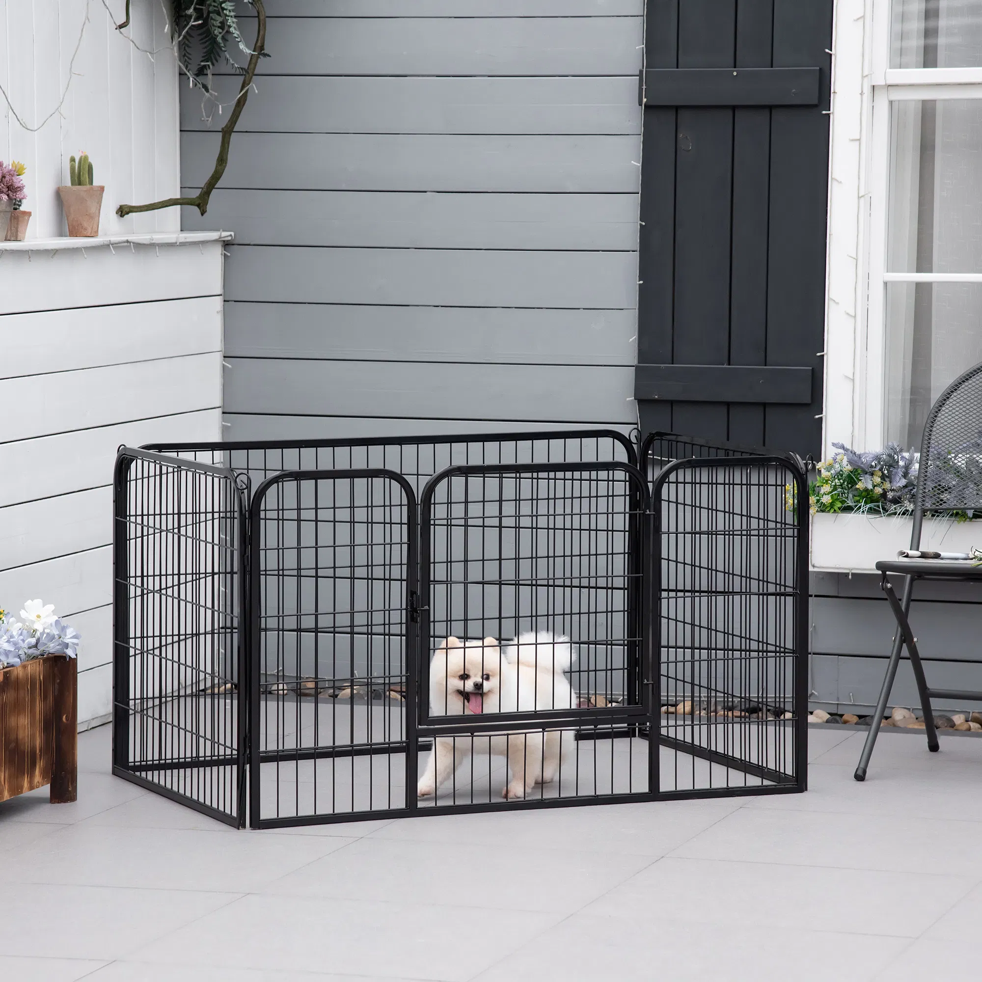 32"W 4-Panel Metal Dog Pen Exercise Pet Playpen Dog Indoor/Outdoor Fence, Black photo 5