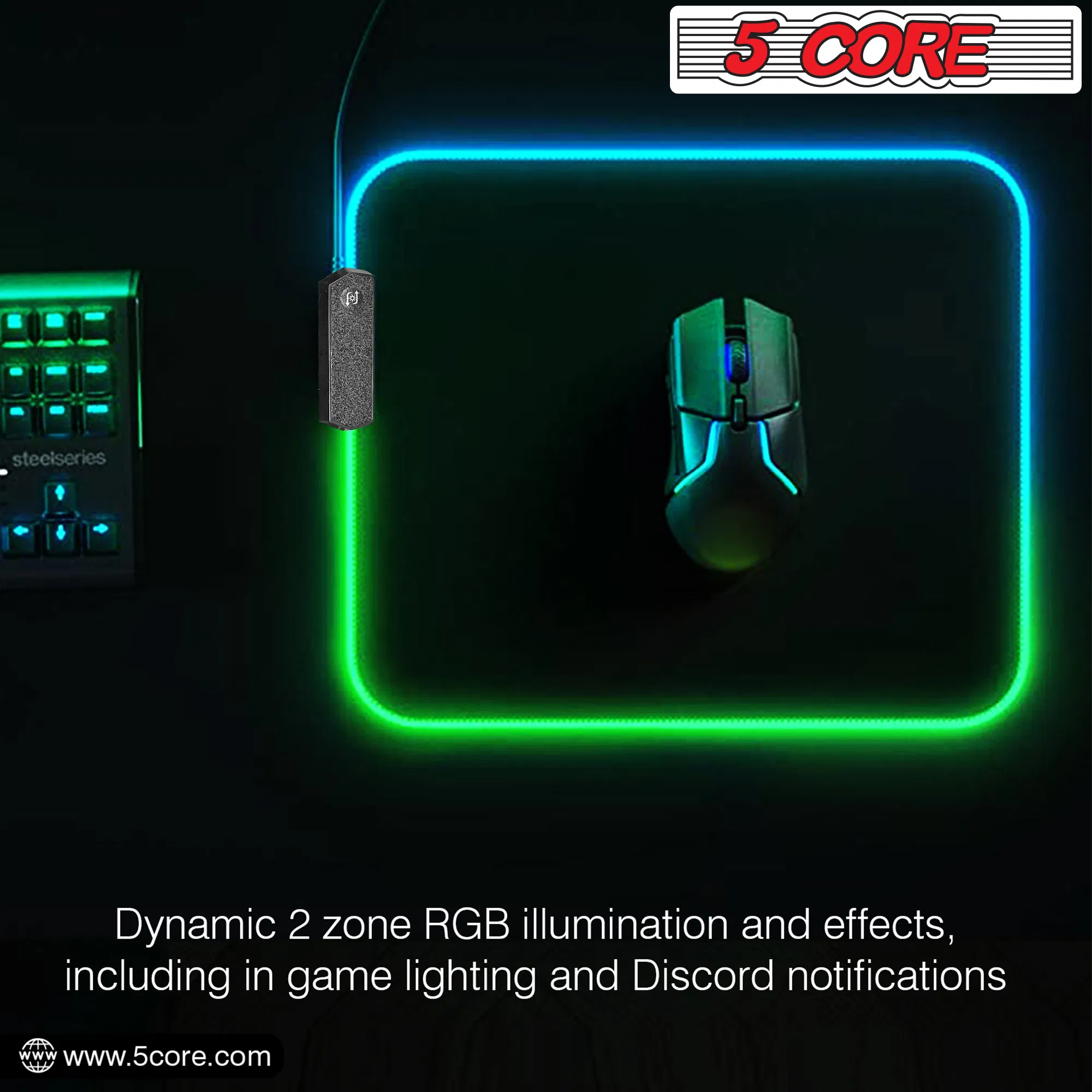 5Core Gaming Mouse Pad RGB 12 Light Modes 2 Zone Desk Mouse Mat w Rubber Base photo 6