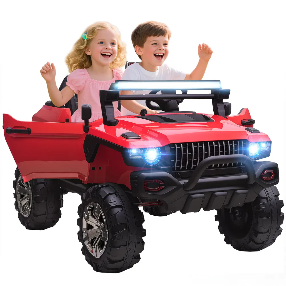 2-Seater Kids Ride On Police Car, 12V 7AH Ride on Truck, Electric Car for Toddlers with Remote Control, LED Lights, Big Wheels, 4 Shock Absorbers, MP3, Storage, Red photo 7