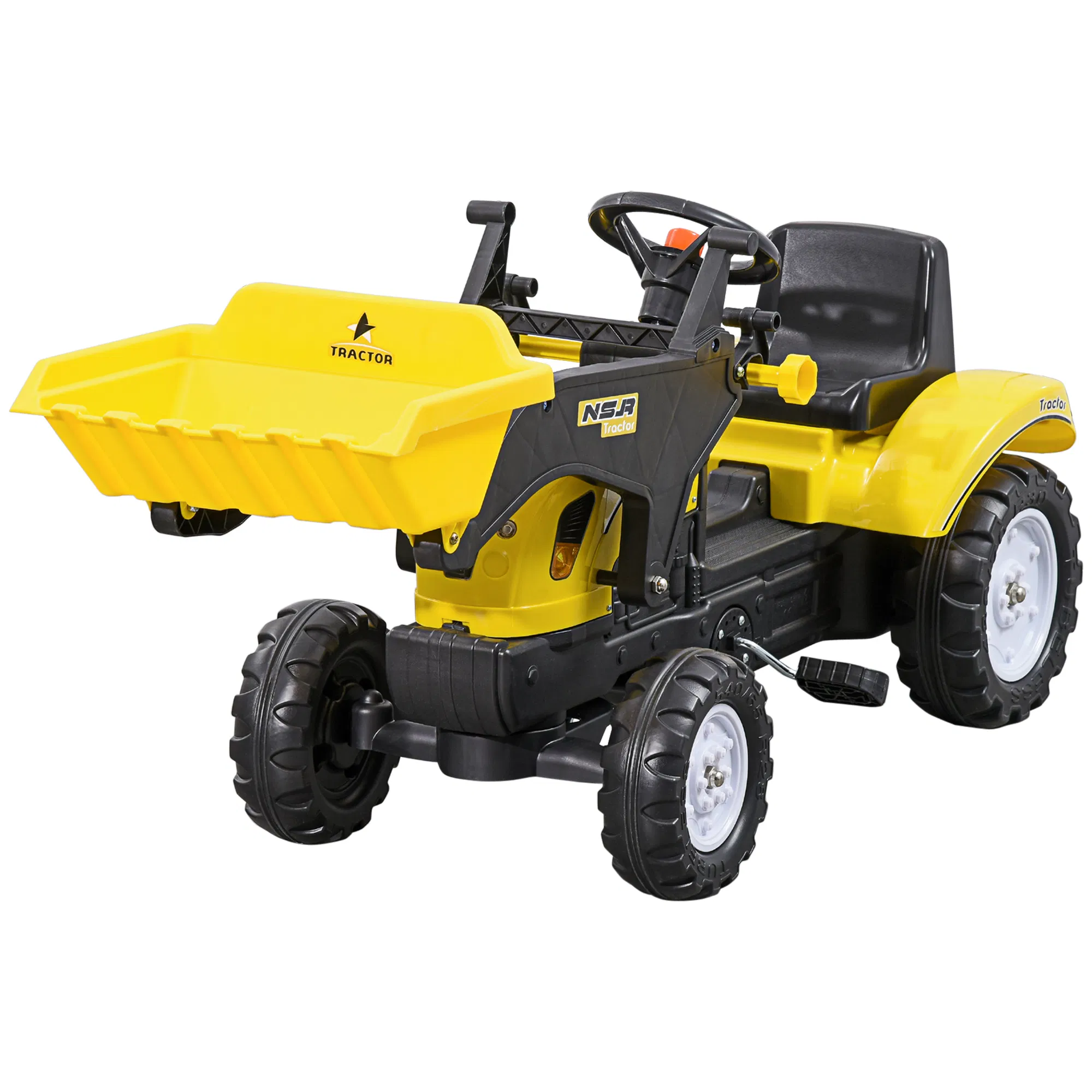 Ride on Tractor for Kids, Pedal Construction Car with Front Loader Digger for 3 Year Old, Yellow photo 1