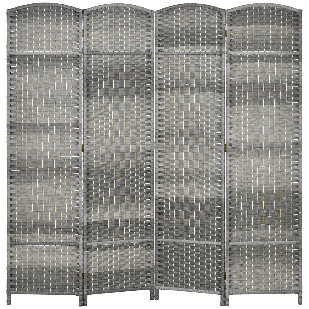 6 Ft Tall Folding Room Divider, 4 Panel Portable Privacy Screen, Hand-Woven Partition Wall Divider, Mixed Grey photo 7