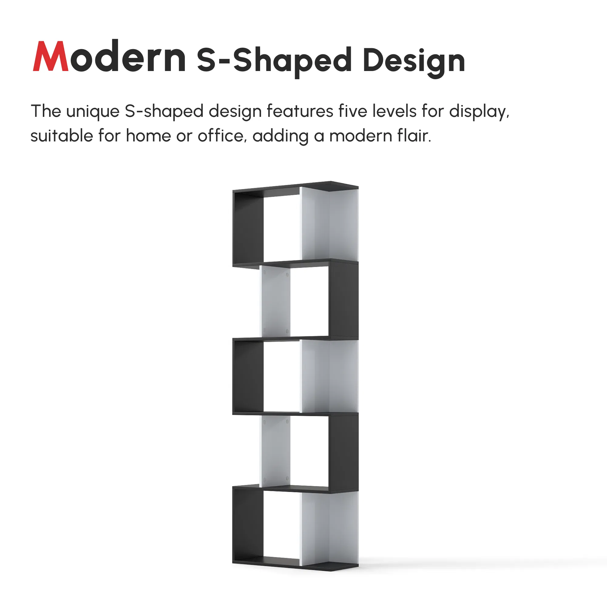 Modern Bookcase 5-Tier Display Shelf Storage Shelf Room Divider Living Room Home Office Furniture, Black photo 2