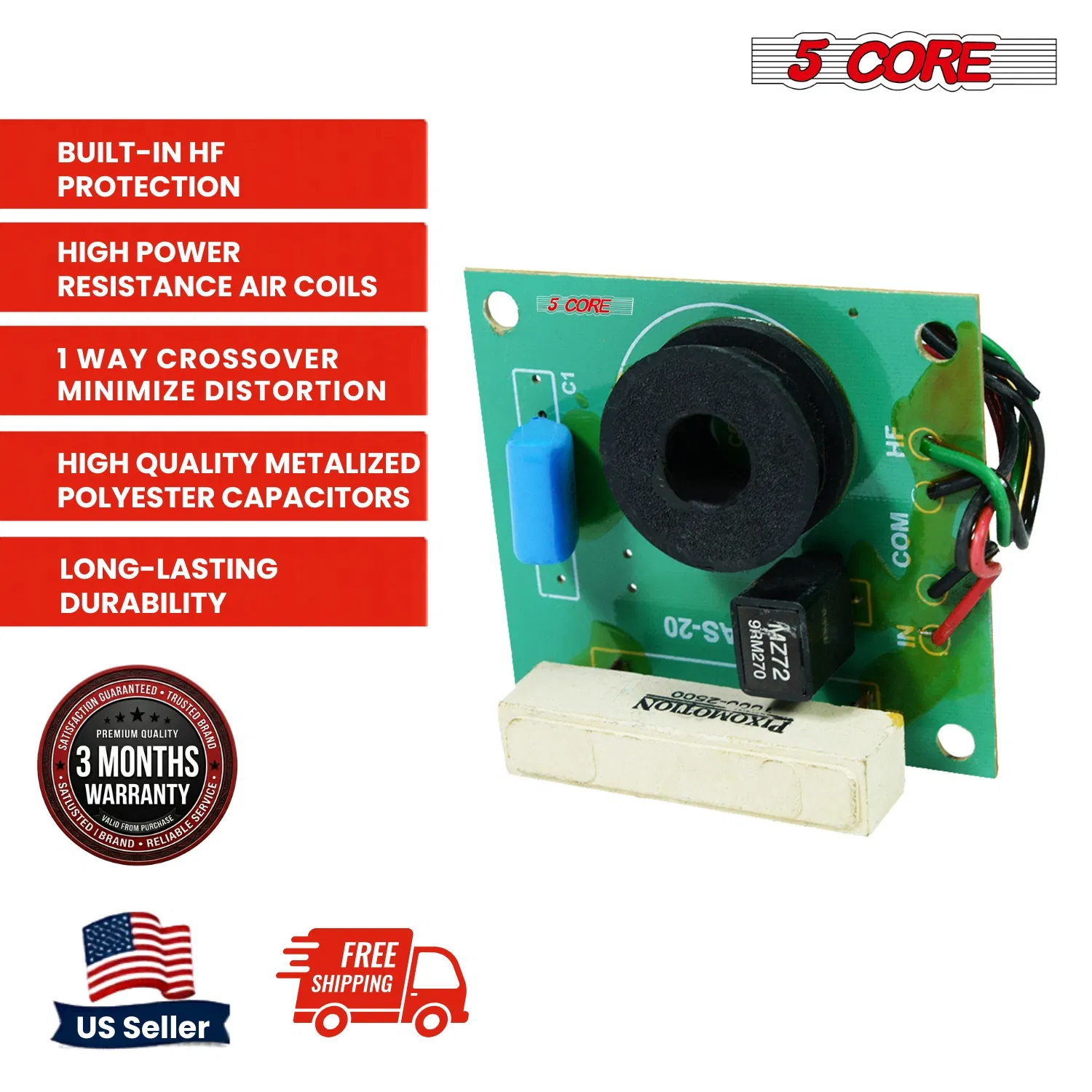 5 Core Professional Passive Crossover Network High Power & Low Resistance Air Core Coils Premium Quality Metalised Polyester Capacitor PTC for HF Protection photo 3