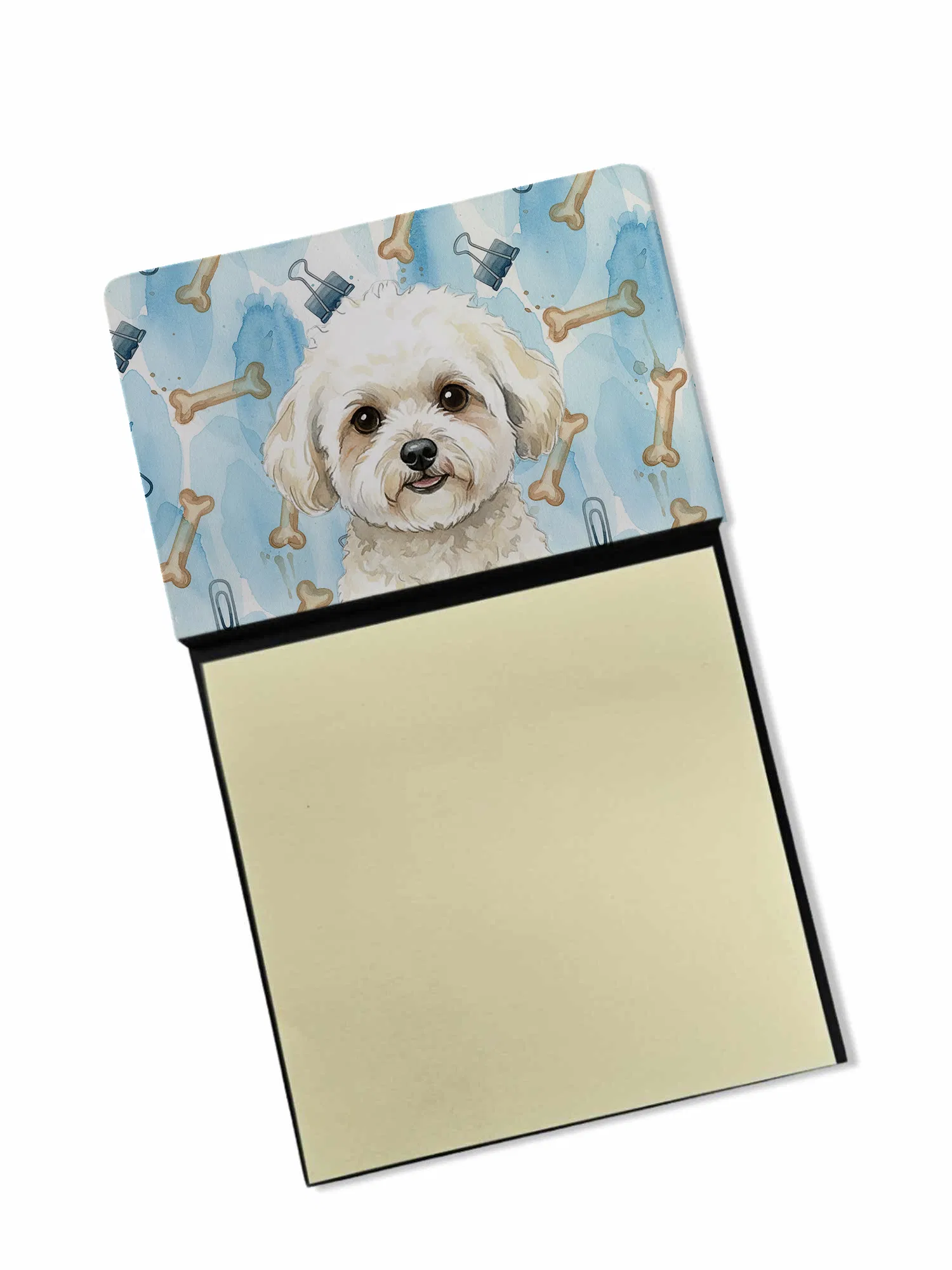 White and Cream Bichon Frise Coworker Watercolor Sticky Note Holder Refillable Dispenser Desk Accessory 3x3 Pad Gift photo 1