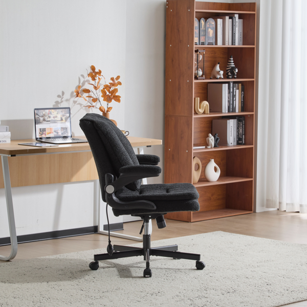 Criss Cross Legged Office Chair with Flip-Up Back Built-In Dynamic Airbag Lumbar Support, Wide Seat Desk Chair with Flip-Up Arms and Wheels, Modern Cross-Leg Chair for Home Office, Vanity, Black photo 2