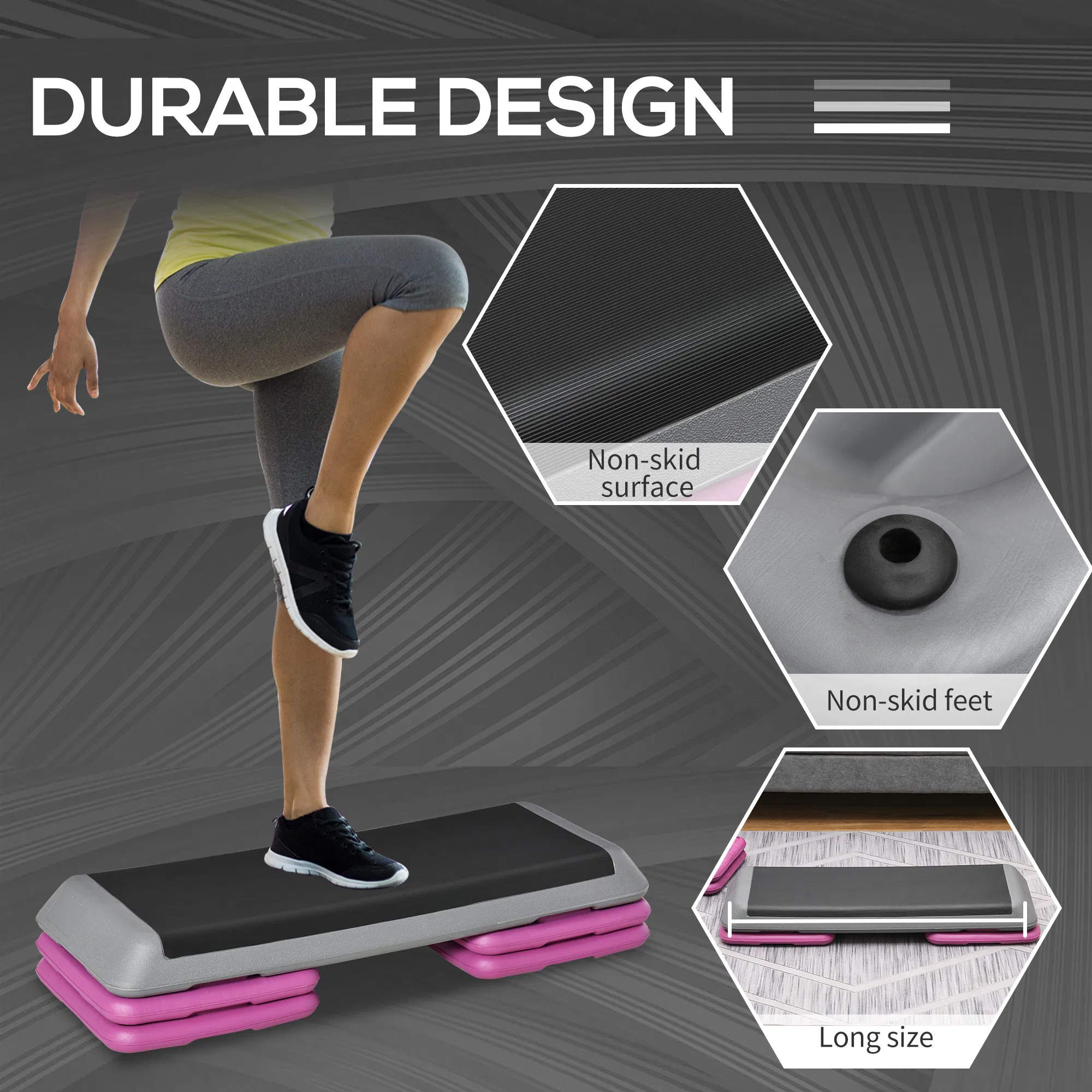 43" Adjustable Aerobic Platform Stepper 3 Level with Risers 4' 6' 8' Cardio Fitness Trainer Workout Step Home Gym Exercise, Black Purple photo 3