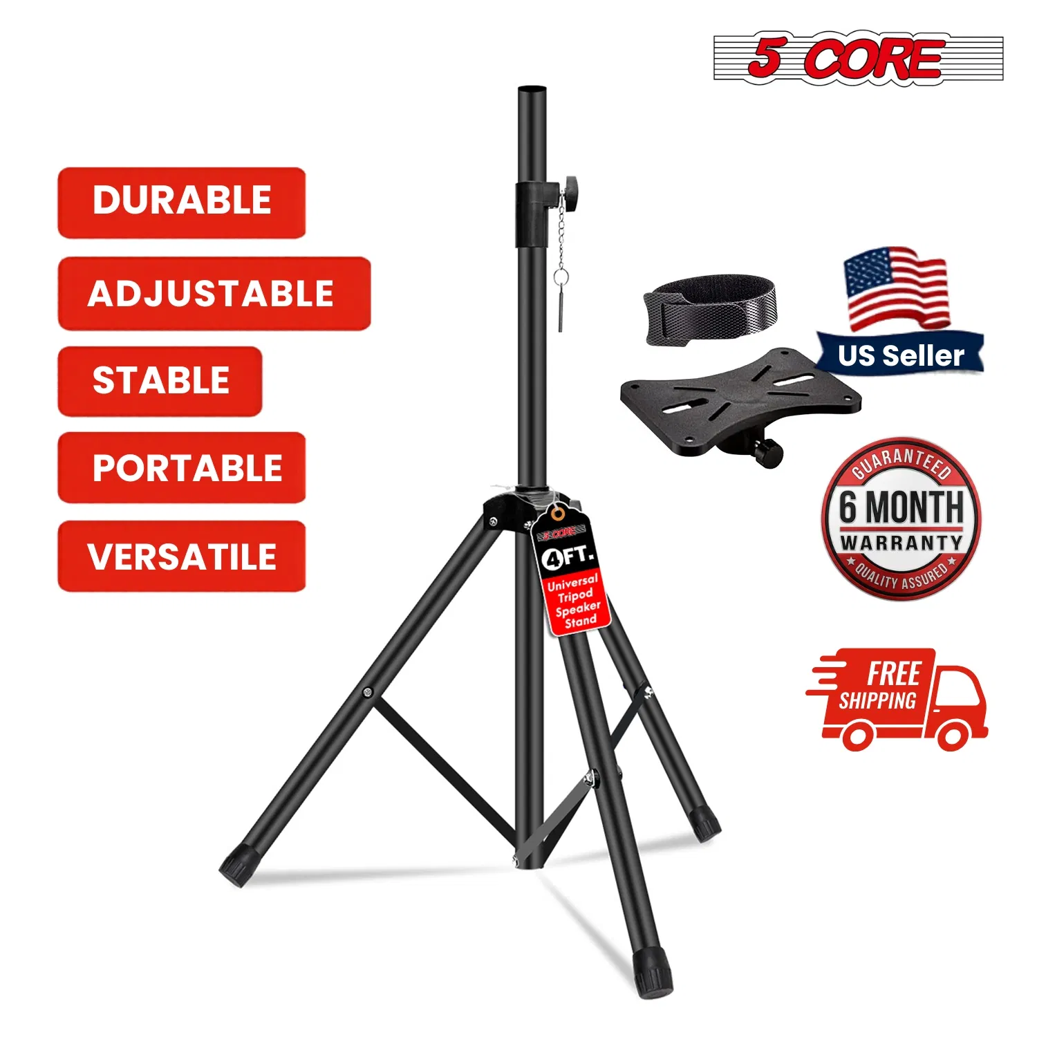 5 Core Speaker Stand Tripod Floor Adjustable Up to 48 Inch DJ Studio Monitor Stands Short Pole Mount photo 3