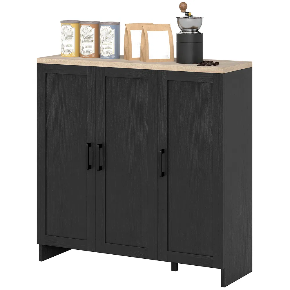 Modern Sideboard Buffet Cabinet, Modern Kitchen Storage Cabinet with 3 Doors Adjustable Shelves, for Dining Room, Black photo 7