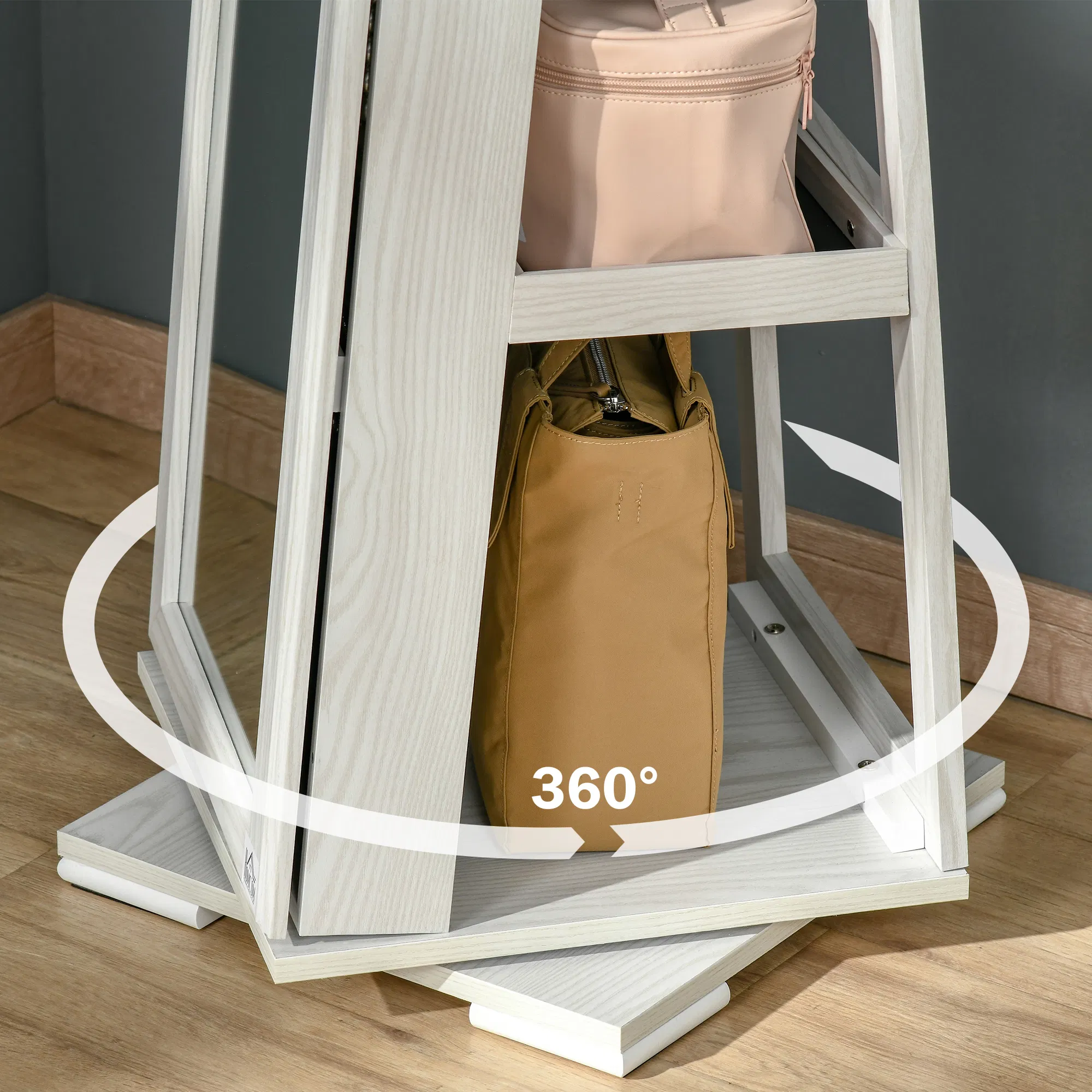 360 Swivel Jewelry Cabinet with Full Length Mirror Lockable Organizer White photo 6