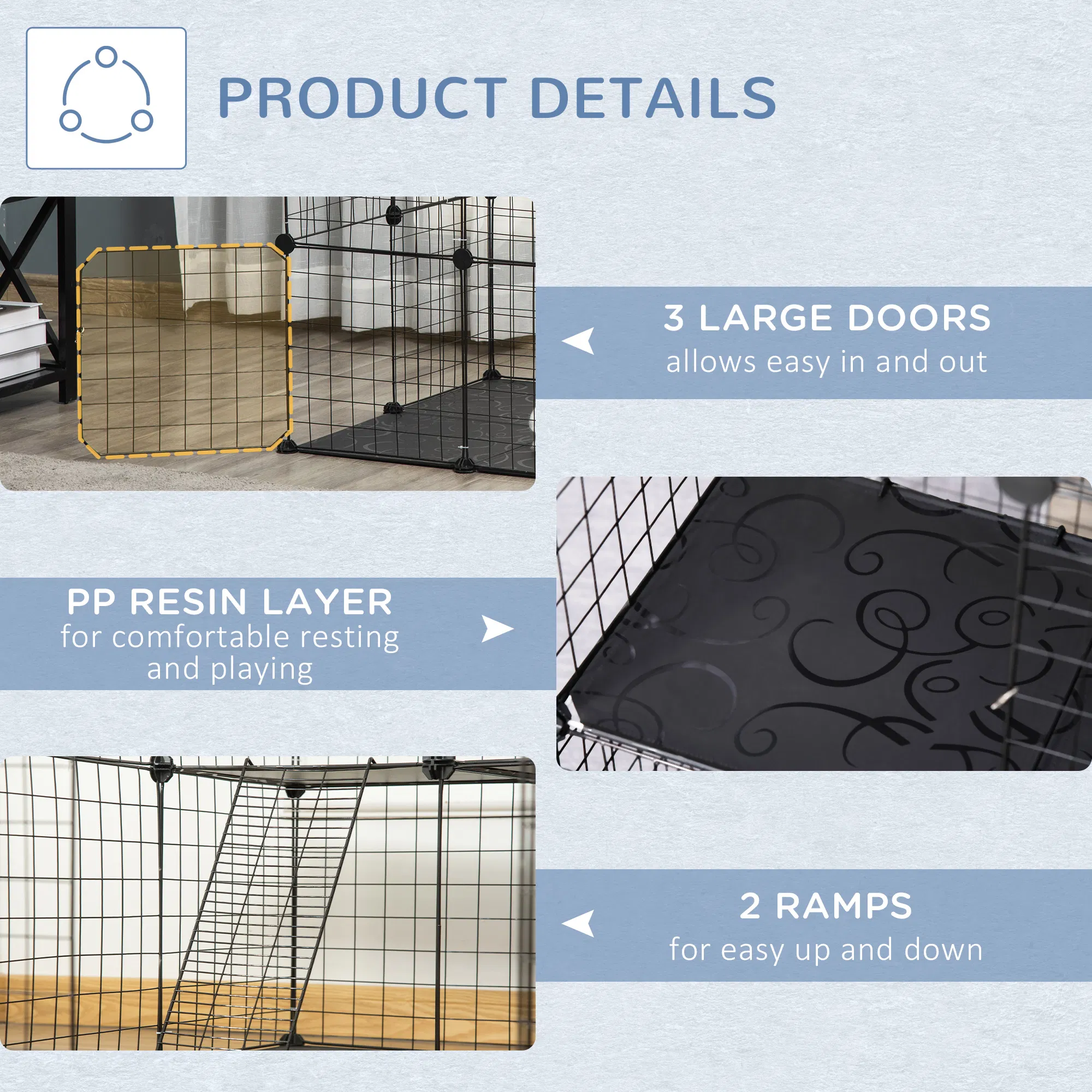 39 Pcs Small Animal Cage Bunny Hutch Portable Metal Wire with Ramps for Kitten Chinchilla, Black photo 5