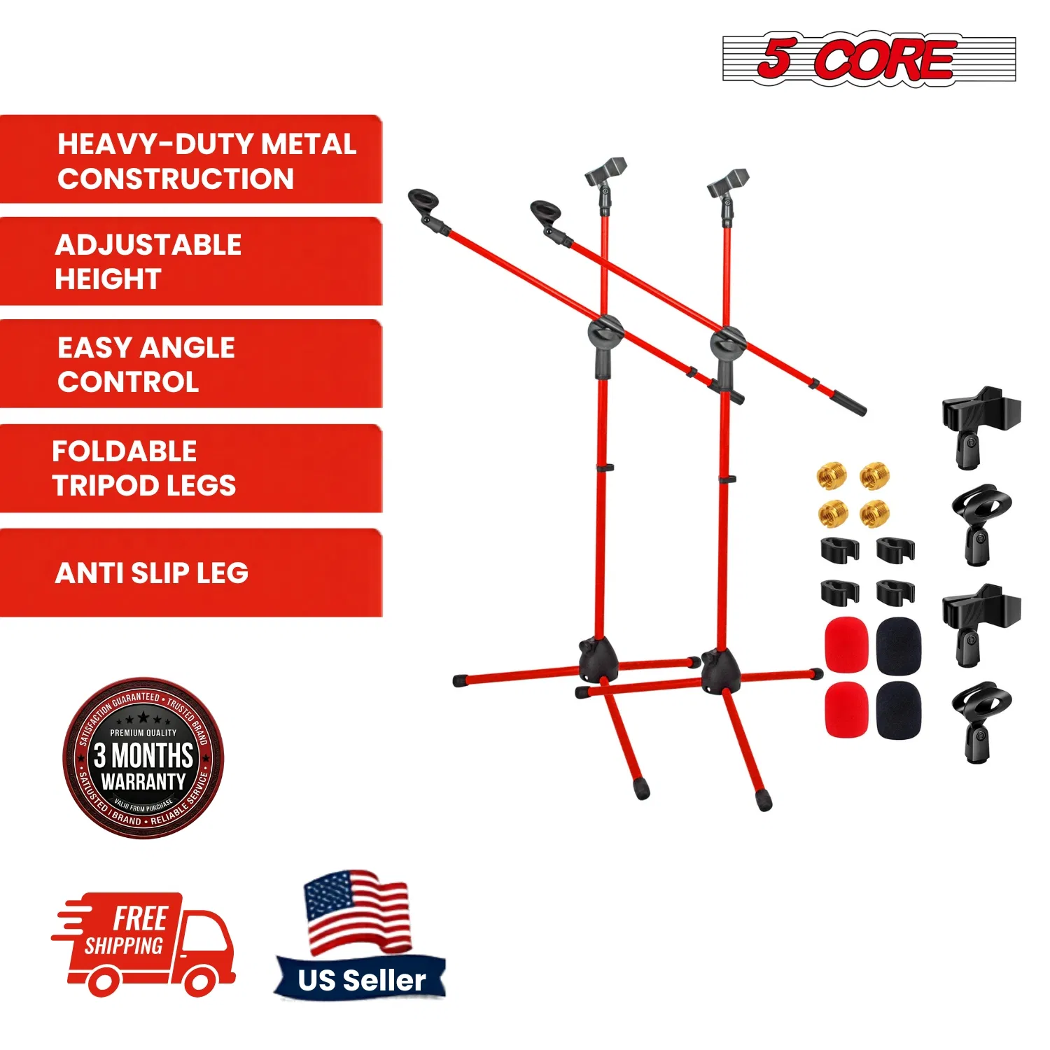 5 Core 2Pcs Mic Stand Floor Height Adjustable Tripod Microphone Stands w Extending Telescoping Boom Arm photo 8