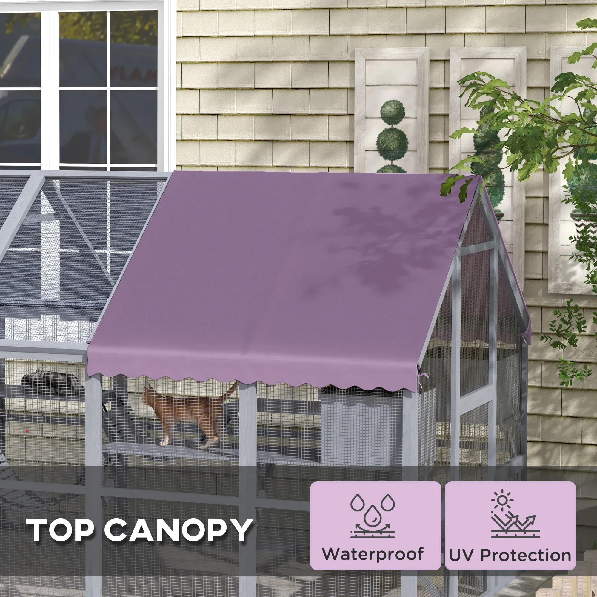 Outdoor Cat Enclosure Wooden Feral Cat House w/ Weatherproof Canopy, Bridges, Resting Boxes, Platforms, for 3-6 Cats photo 4