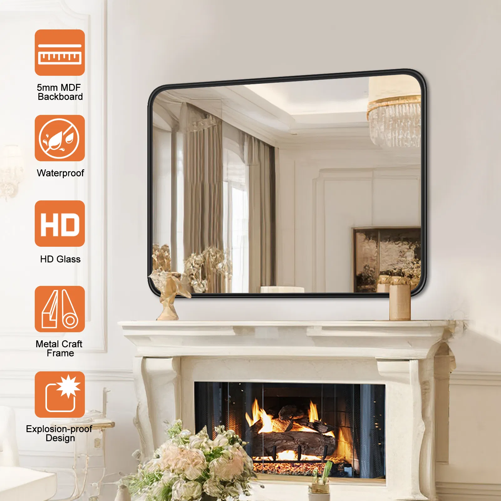 Large Rectangle Vanity Framed Mirror for Wall Matte Metal Framed 30x40 Inch Modern Mirror Tempered Glass For Living Room photo 6
