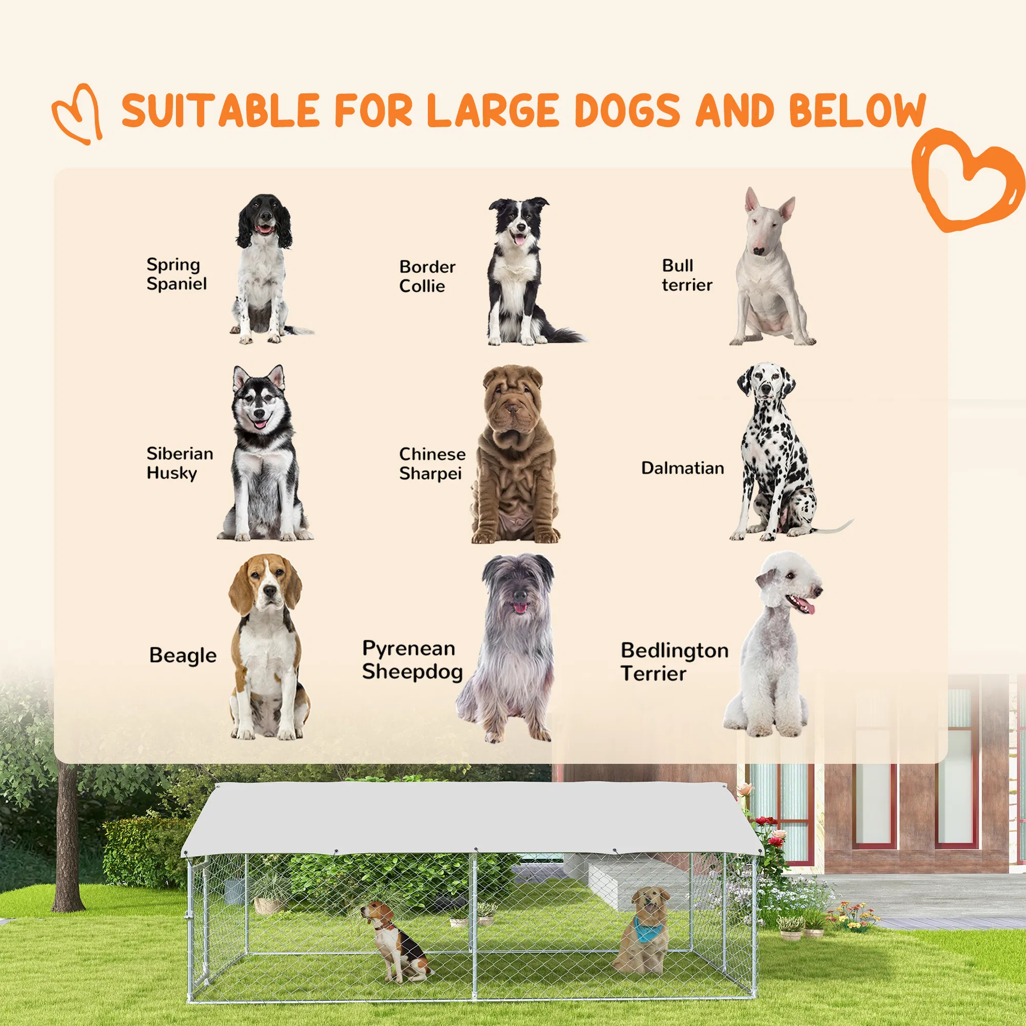 13.1' x 7.5' x 4.9' Outdoor Dog Kennel Dog Run with Waterproof, UV Resistant Cover for Medium Large Sized Dogs, Silver photo 2