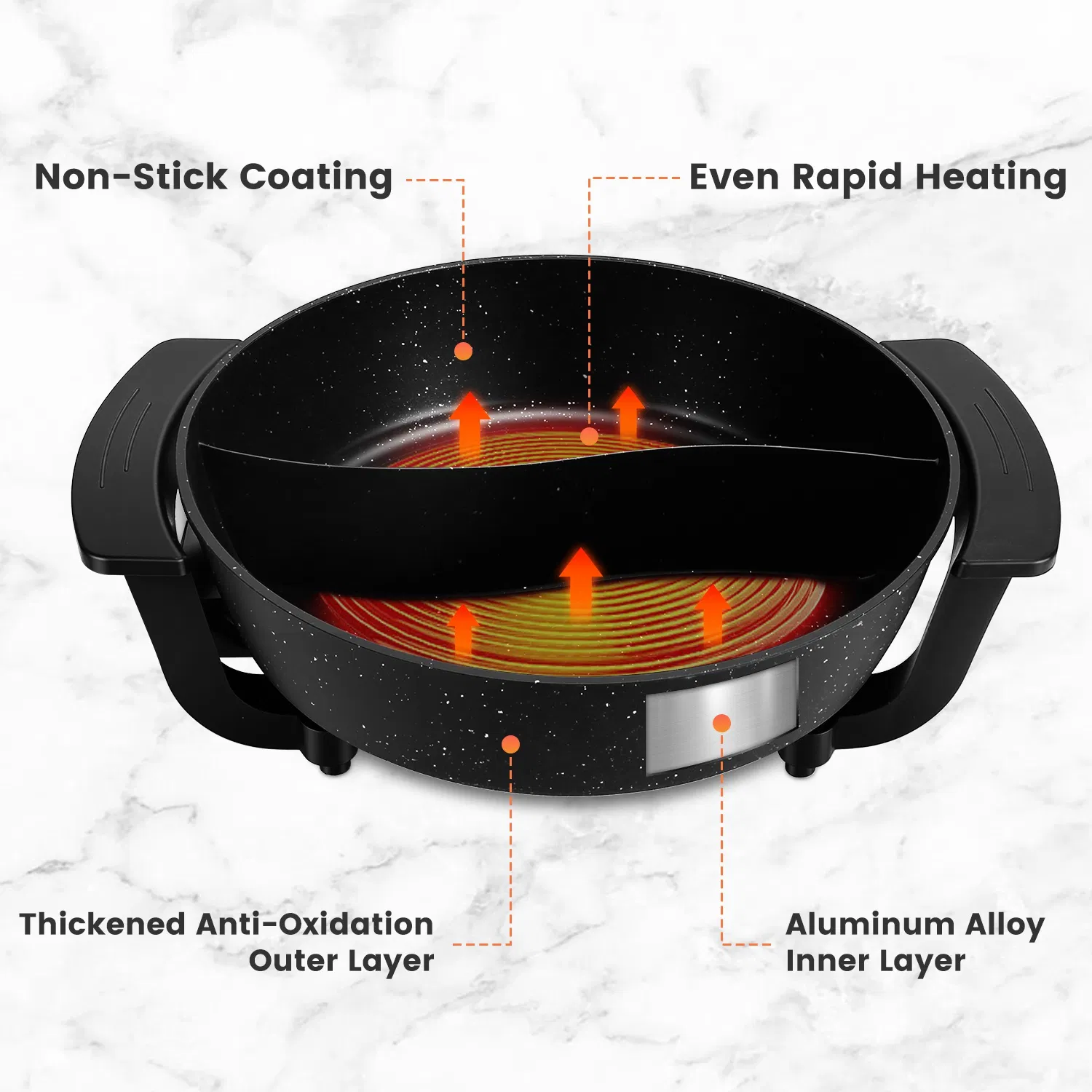 6L Electric Hot Pot with Divider 1100W Dual-Flavor Pot Shabu Shabu Pot Non-Stick with 5-Temp Control for Shabu Shabu Fondue Perfect for Family Gatherings & Parties photo 8