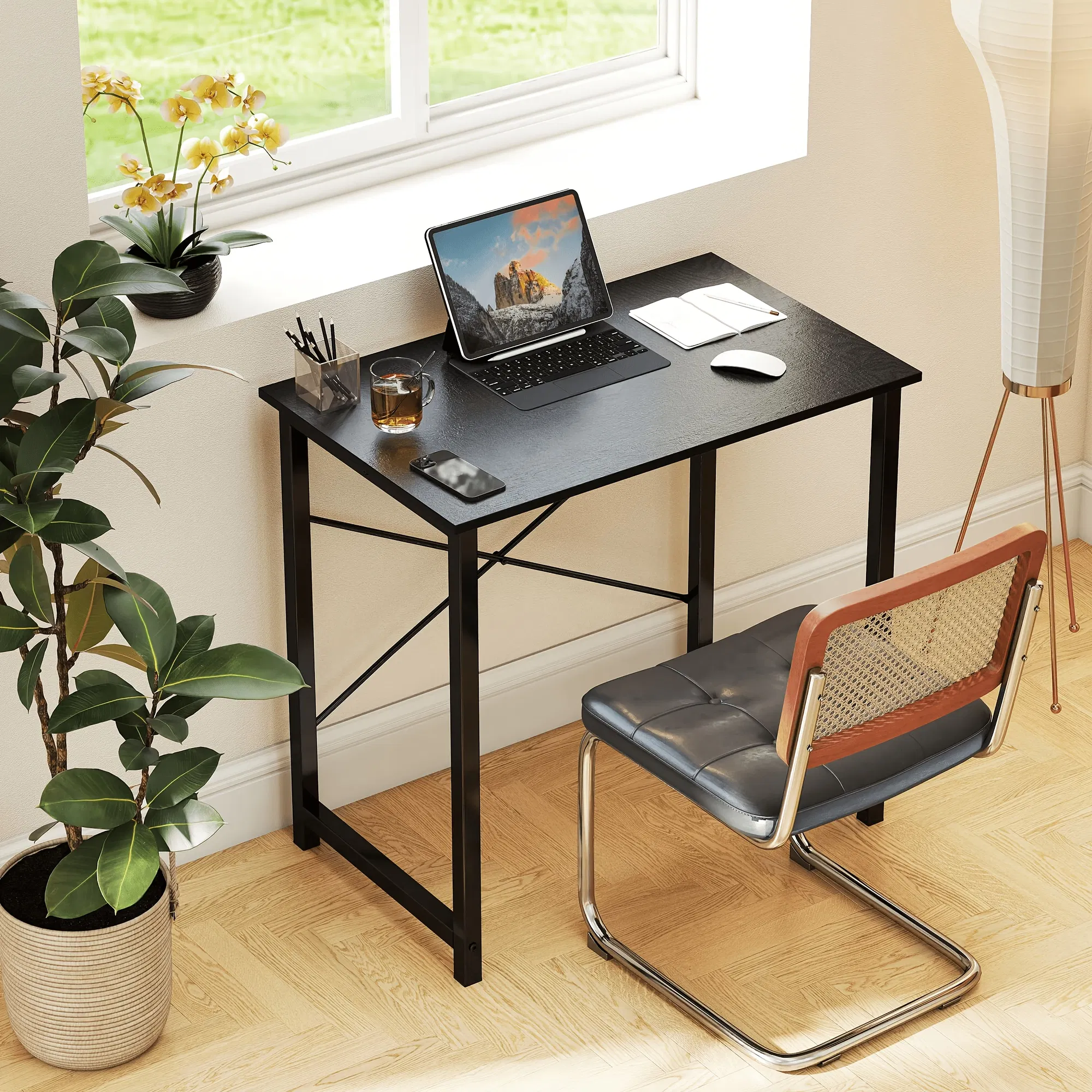 31IN Computer Desk for Home Office, Modern Study Work Table Simple Style for Bedroom, Writing Desks with X-Shaped Reinforcement photo 3