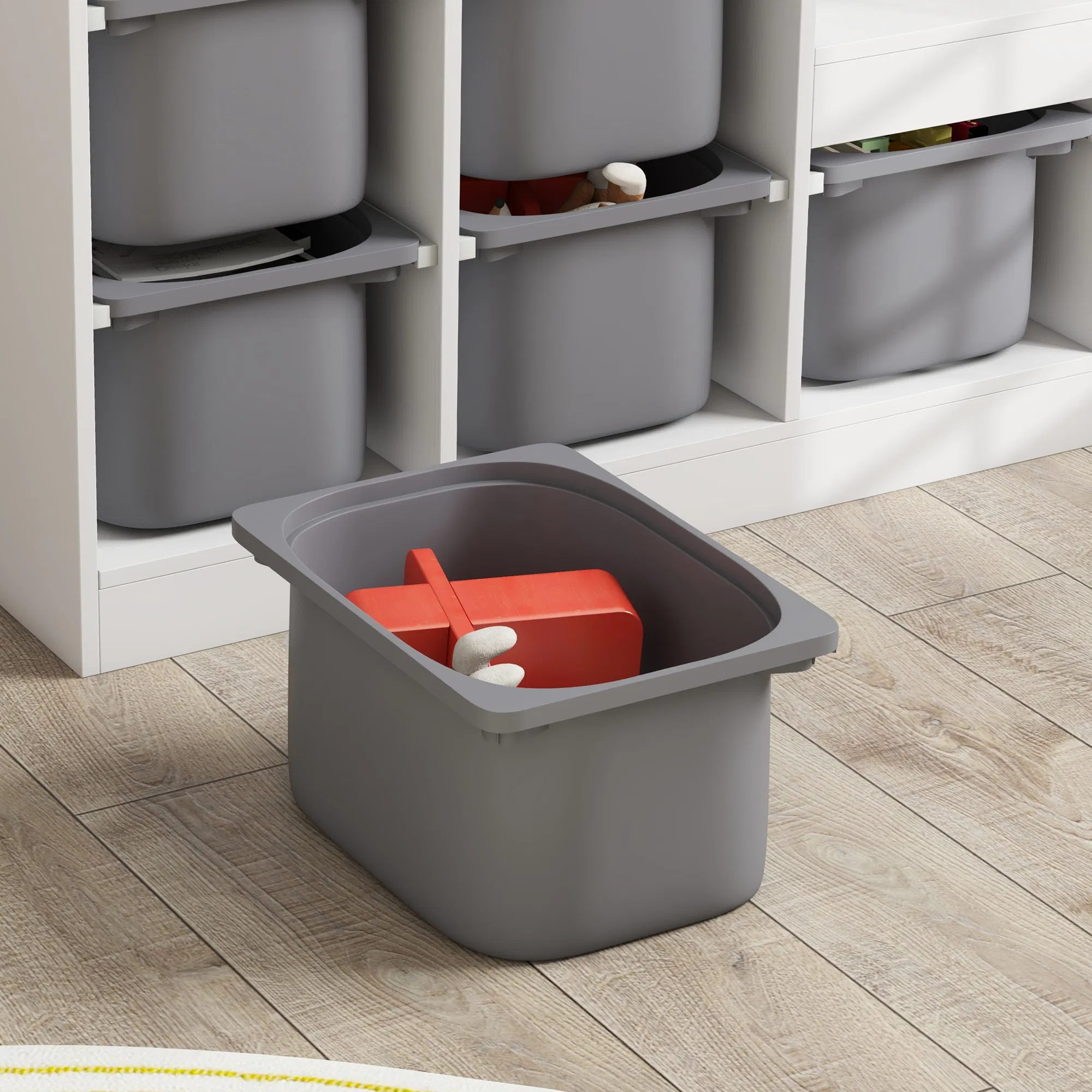 3 Layers Toy Storage Organizer Kids Bookshelf Children Toy Storage w/ 6 Plastic Bins, White photo 5
