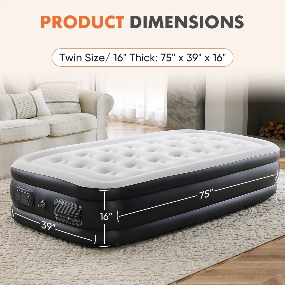Air Mattress - 18" Inflatable Blow Up Mattress Airbed with Built-in High Capacity Pump, Double Height, Adjustable, Non-Slip Bottom Design photo 8