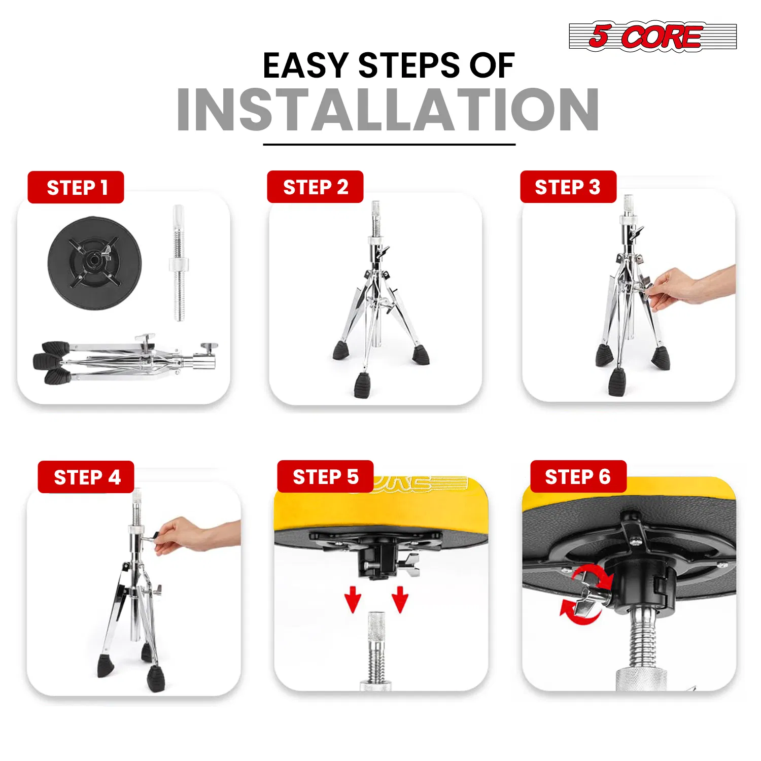 5 CORE Drum Throne Padded Guitar Stool Height Adjustable Heavy Duty Music Chair Seat Universal for Adults & Kids with Anti Slip Rubber Feet - DS CH BLK VEL HD photo 7