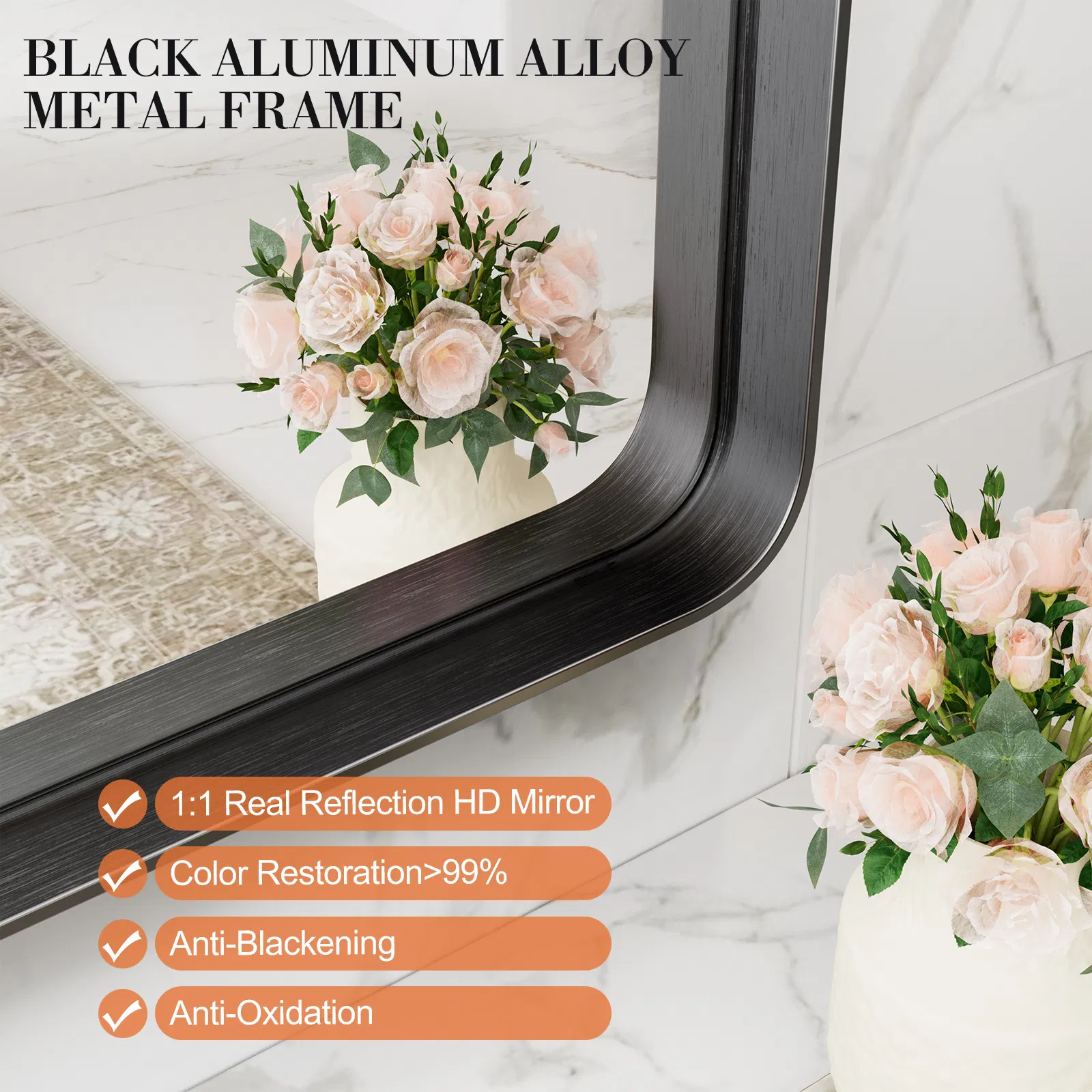 Large Rectangle Vanity Framed Mirror for Wall Matte Metal Framed 30x40 Inch Modern Mirror Tempered Glass For Living Room photo 5