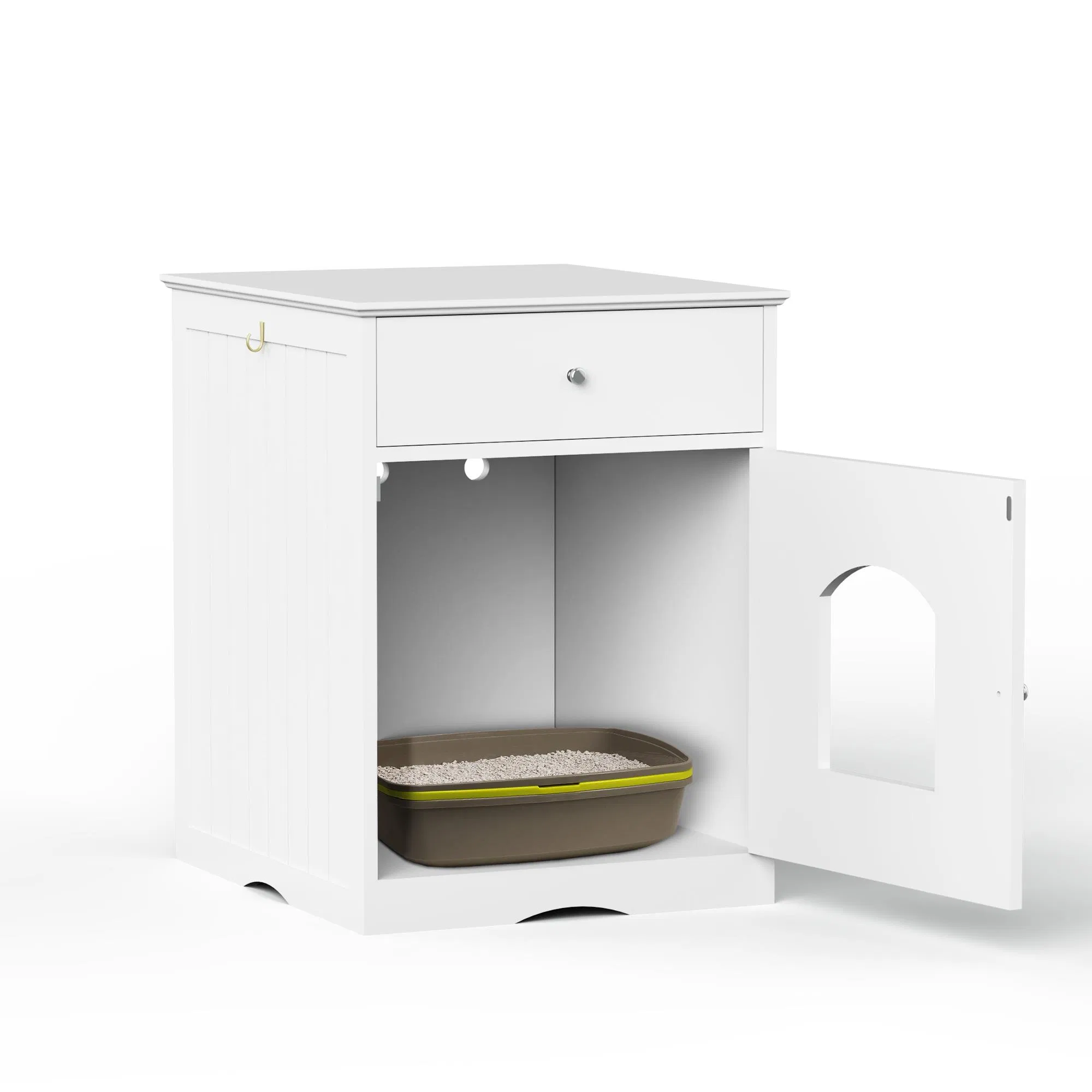 Wooden Pet House Cat Litter Box Enclosure with Drawer, Side Table, Indoor Pet Crate, Cat Home Nightstand (White) photo 3