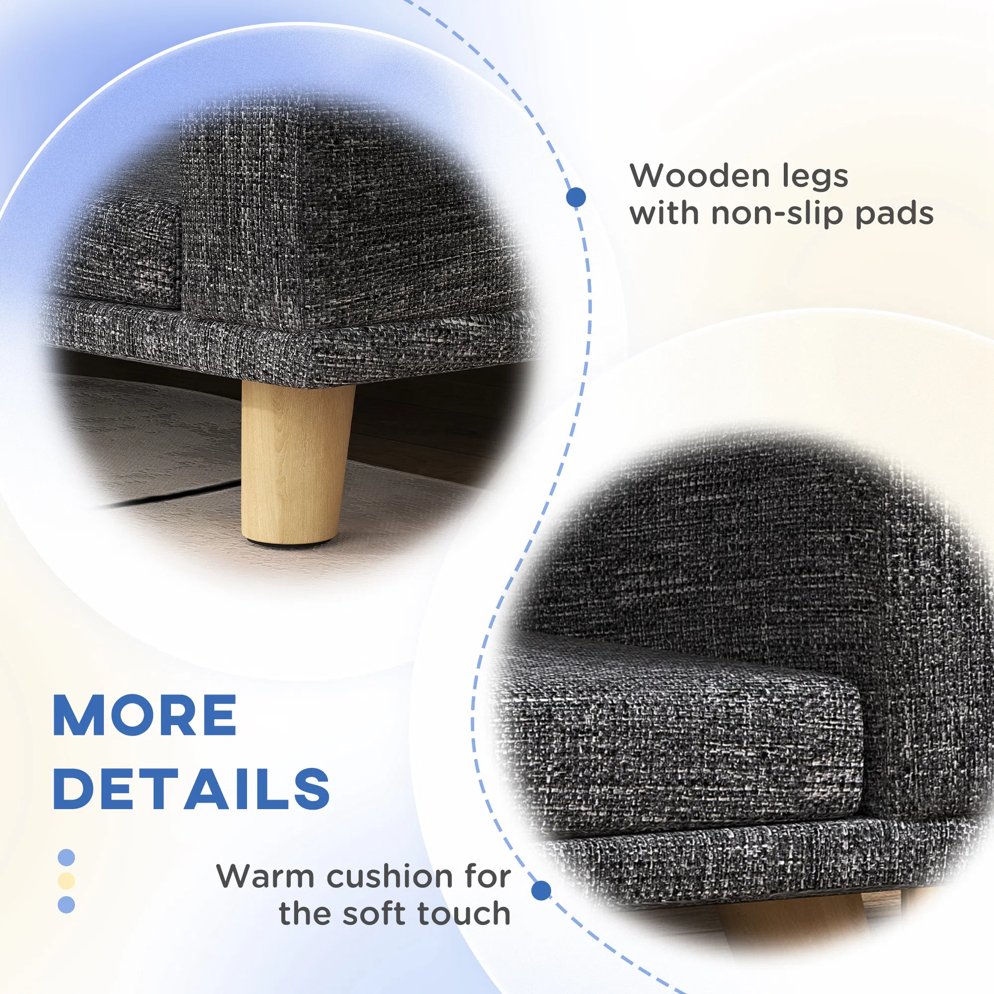 Dog Sofa for Large Dogs with Washable Cover, Anti-slip Foot Pads, Dark Grey photo 3