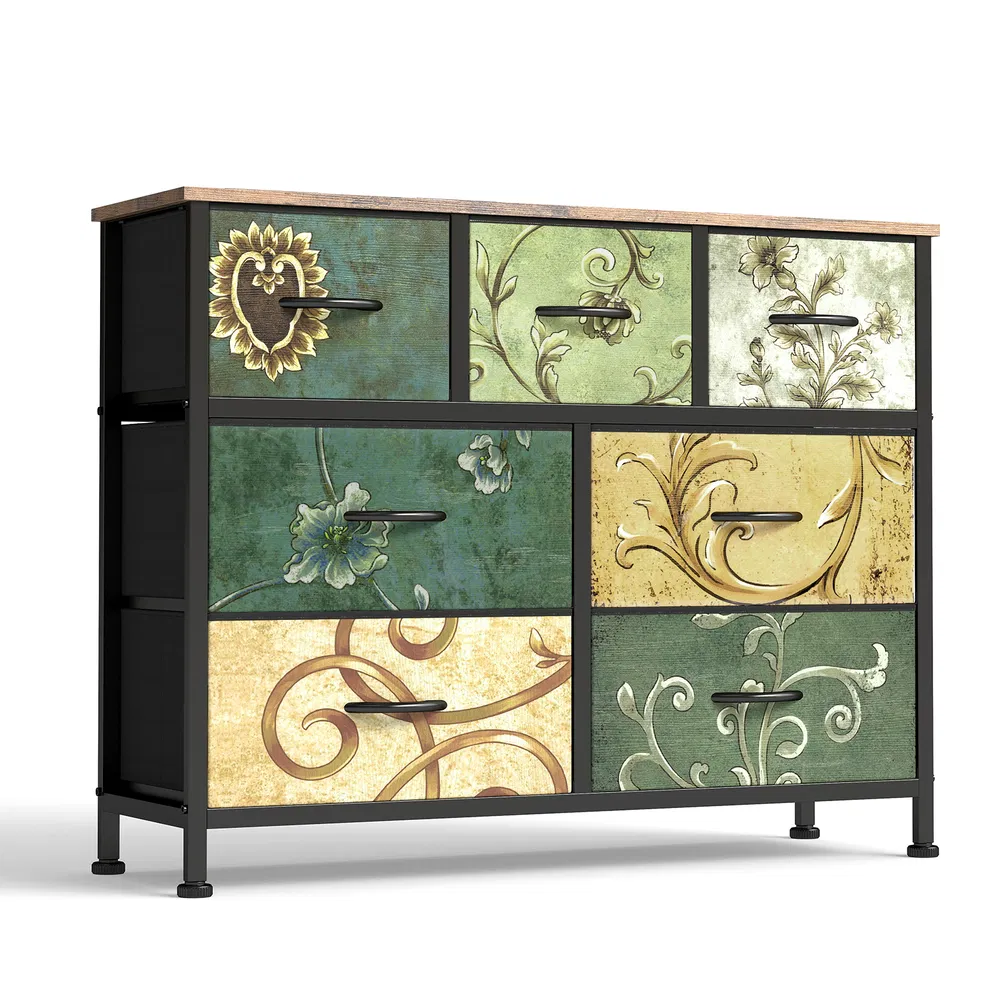 Dresser, Bedside table with a movable fabric box, sturdy steel-framed wooden top organizer furniture photo 8