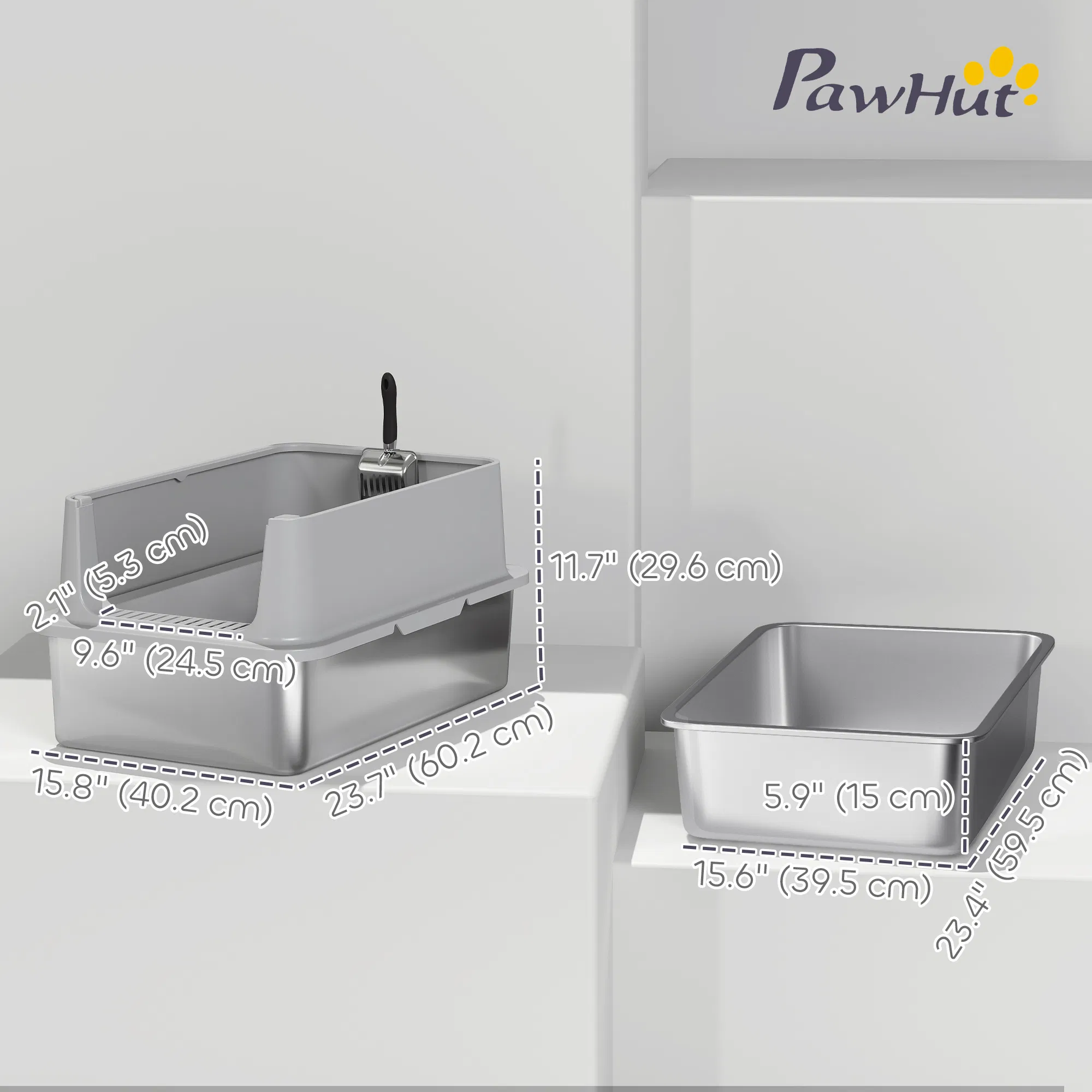 XL Stainless Steel Cat Litter Box for Big and Multiple Cats with High Wall Side, Scoop, Easy Cleaning & Odor Free photo 6