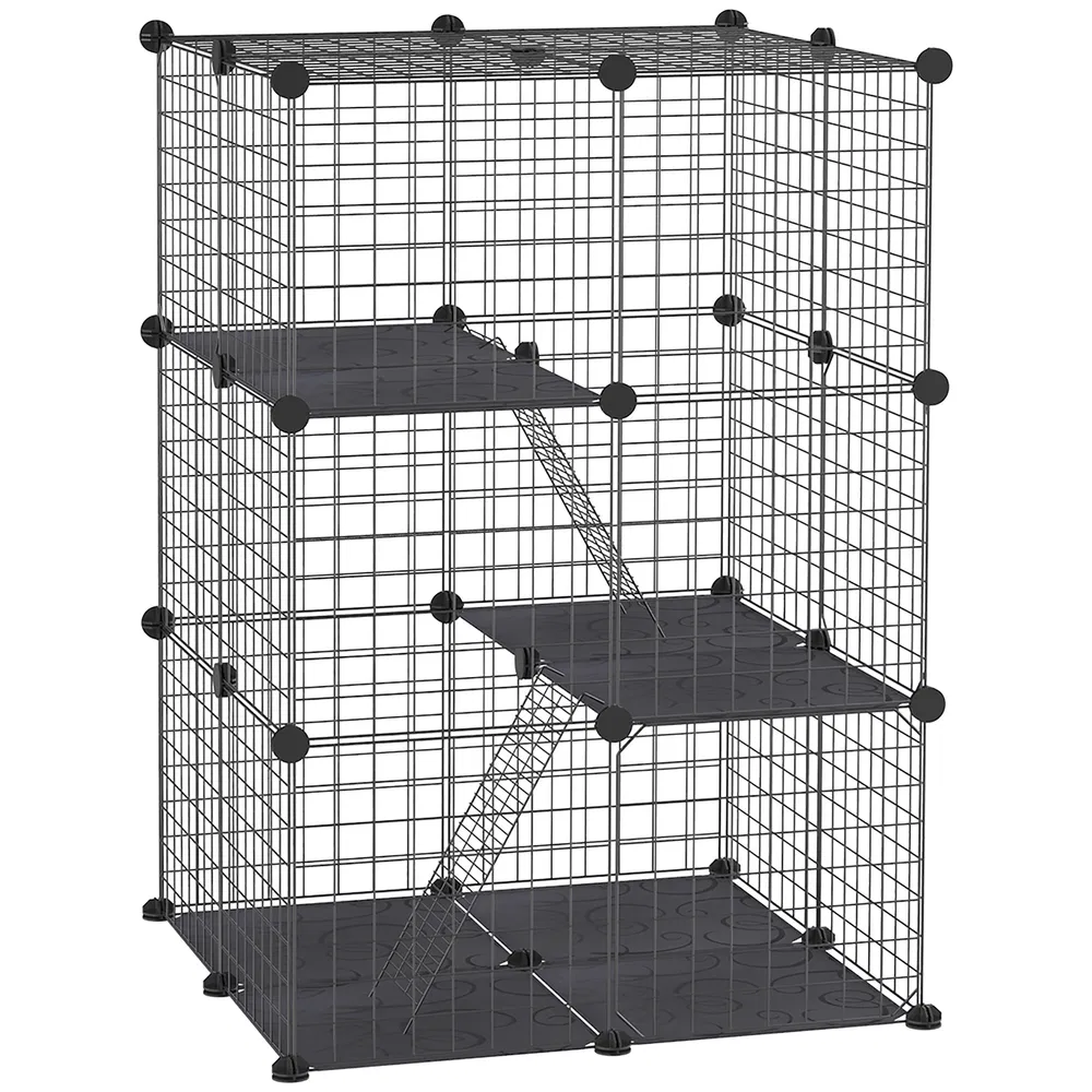 39 Pcs Small Animal Cage Bunny Hutch Portable Metal Wire with Ramps for Kitten Chinchilla, Black photo 7
