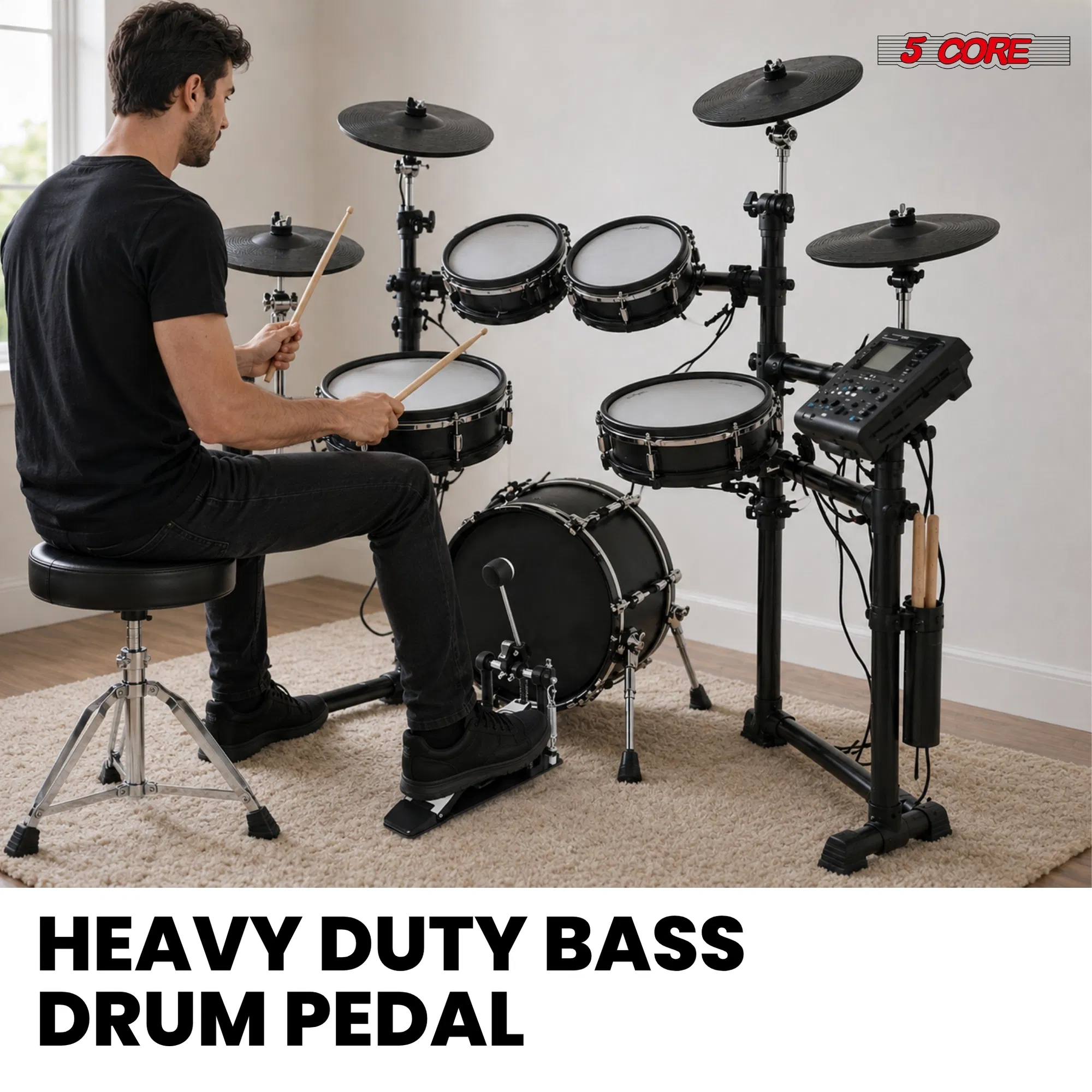 5 Core Bass Drum Pedal Mount Felt Beater Head Single/Double Chain Foot Pedal photo 6
