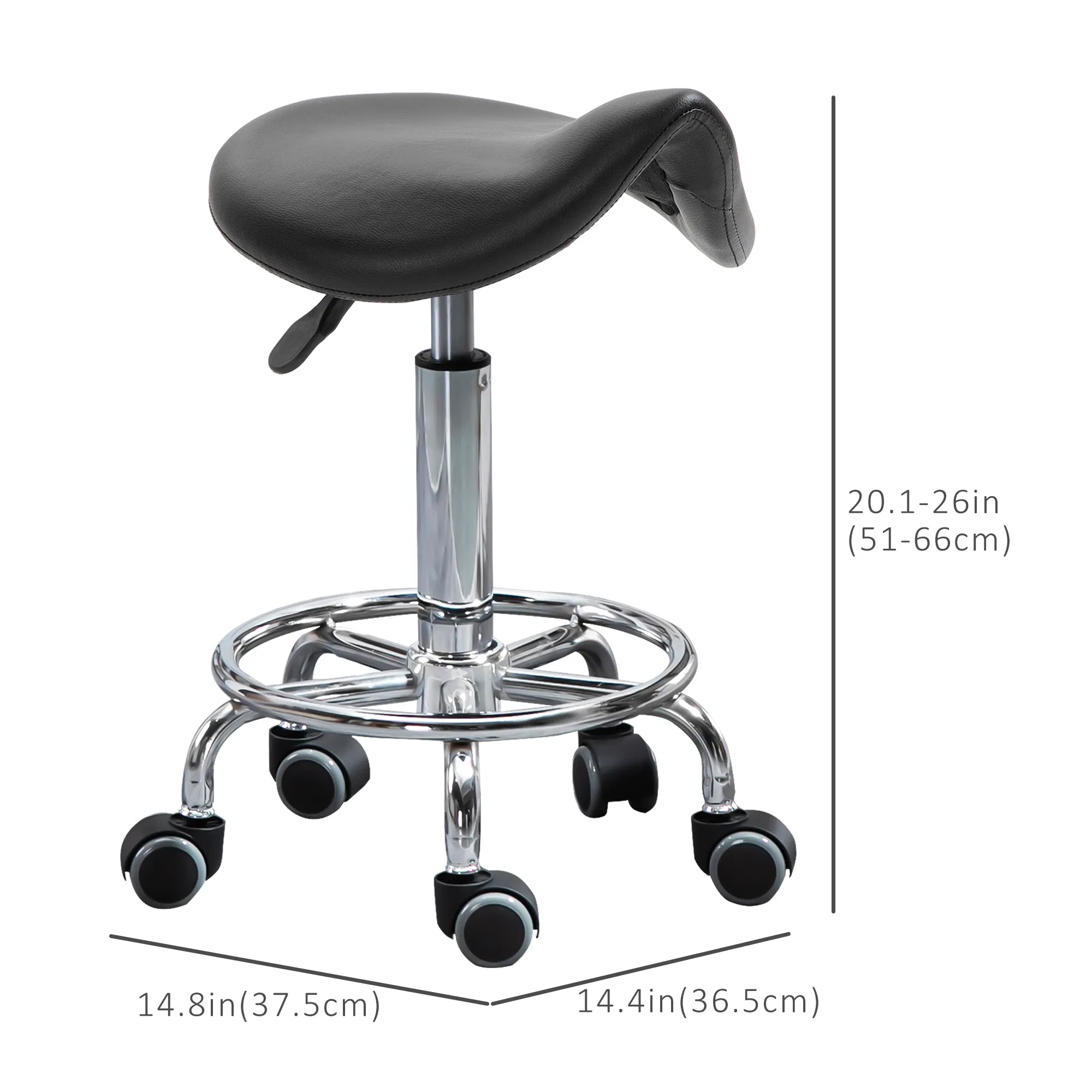 Saddle Stool PU Leather Adjustable Rolling Salon Chair Black for Massage Spa Clinic Beauty Tattoo photo 2