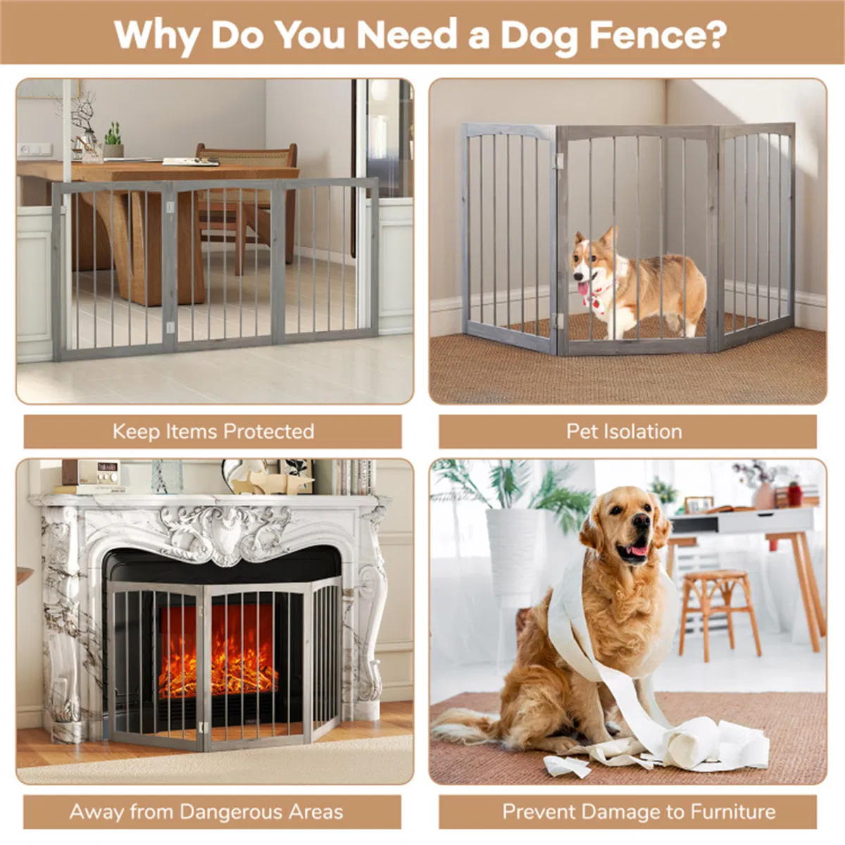 63" x 30" Gray Wooden Pet Fence photo 8