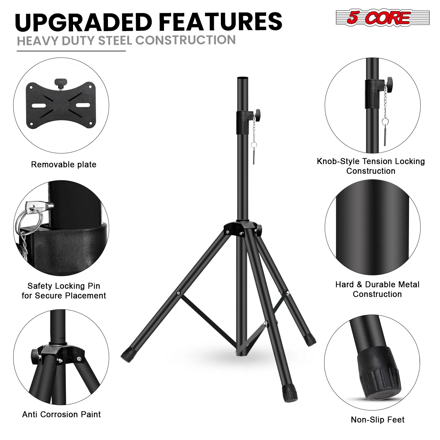 5 Core Speaker Stand Adjustable 31 to 54" PA DJ Tripod Stands Heavy Duty w 35mm Add 132 Lbs photo 2