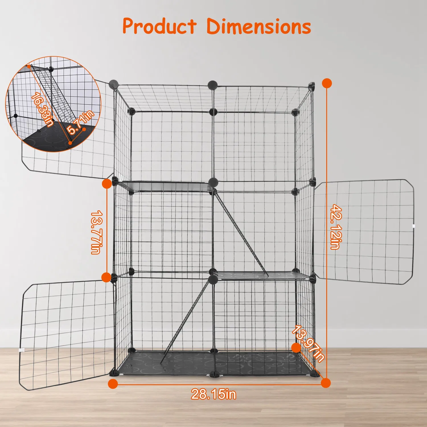 3 Tier Cat Playpen Cage Metal Indoor Cat House Detachable Kitten House with 3 Doors 2 Ladders Large Cat Exercise Place for 1-2 Cats Black photo 5