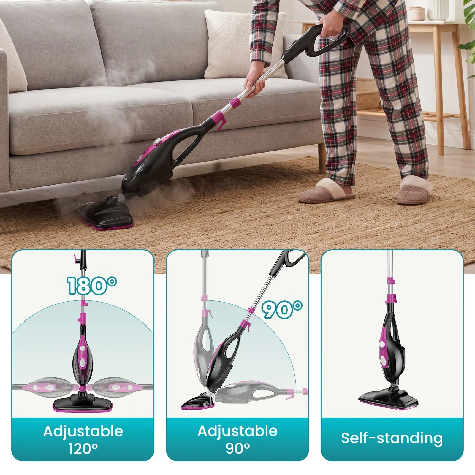 10-in-1 Steam Mop, 1550W Detachable Handheld Steam Cleaner for Floor Cleaning, 16FT Cord, 2 Washable Pads, Multi-Surface Floor Steam Cleaner for Hardwood, Tile, Laminate & Carpets photo 4