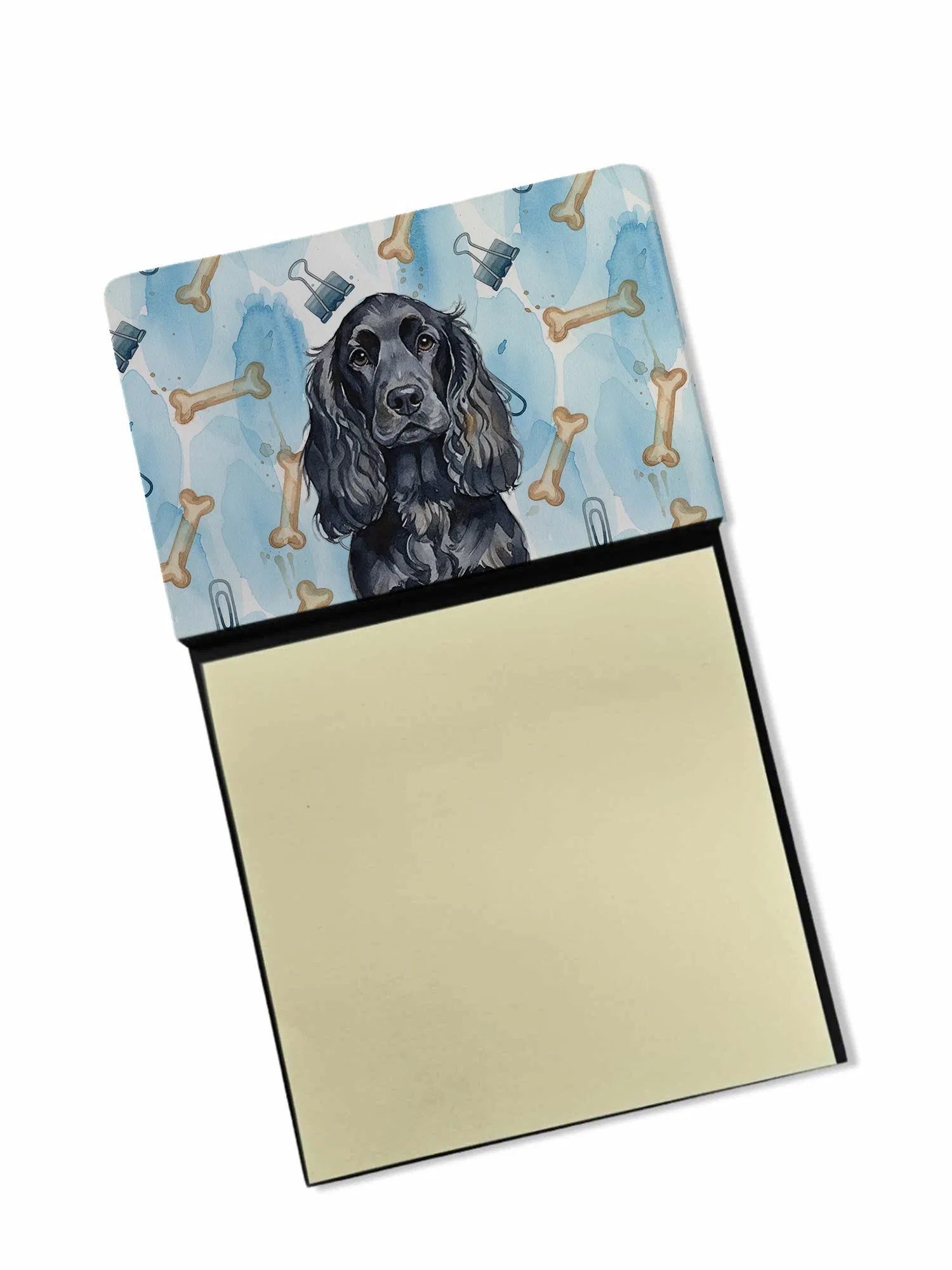 Black English Cocker Spaniel Coworker Watercolor Sticky Note Holder Refillable Dispenser Desk Accessory 3x3 Pad Gift photo 1