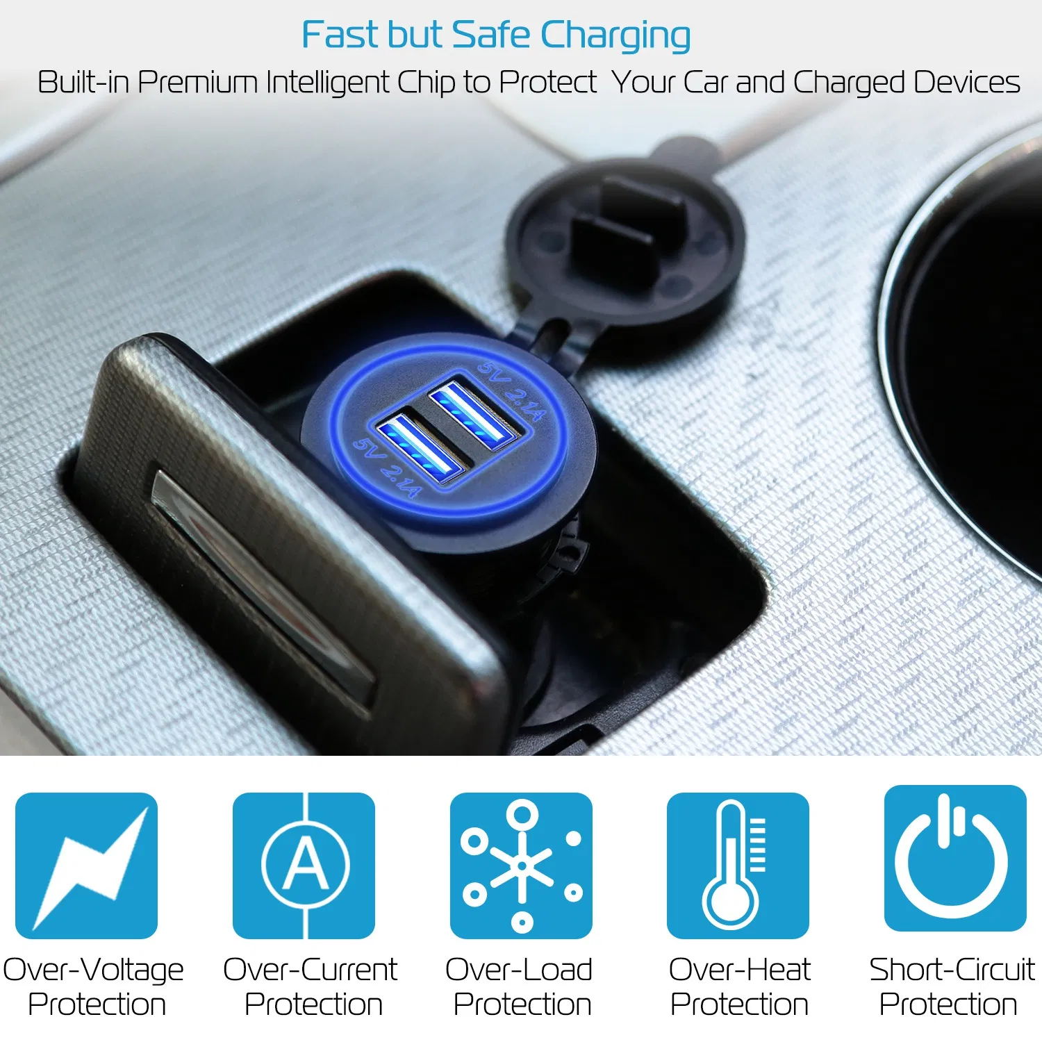 1Pc 2 USB Charger 12V 24V Car Cigarette Lighter Socket Splitter Dual USB 2.1A Outlet Car Charger IP65 waterproof for Car Boat Marine Mobile photo 2
