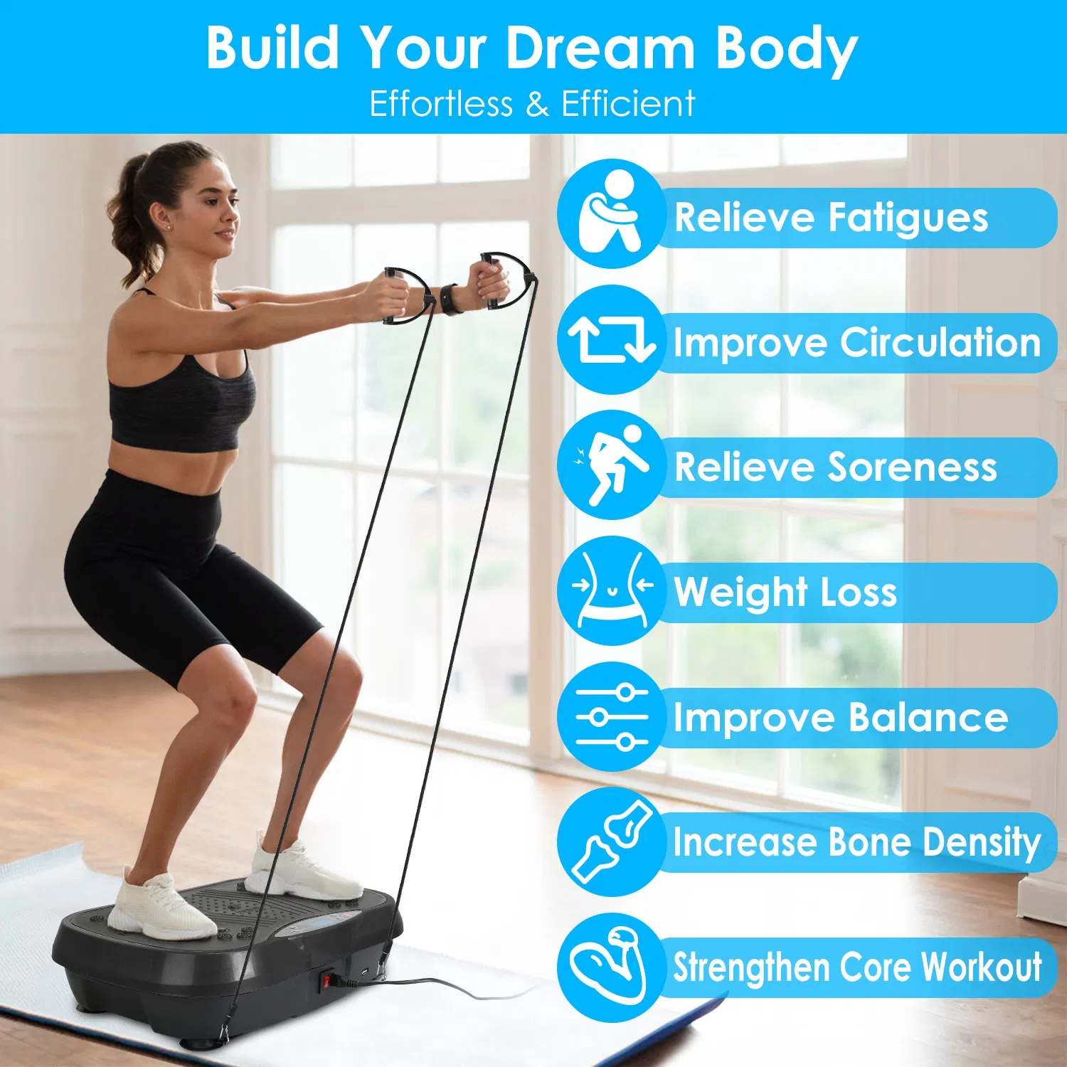 Whole Body Vibration Plate Exercise Machine 1–120 Speed Levels with 2 Resistance Bands, Touch & Remote Control Vibration Platform with Bluetooth USB Music Play for Home Fat Loss Workout photo 7