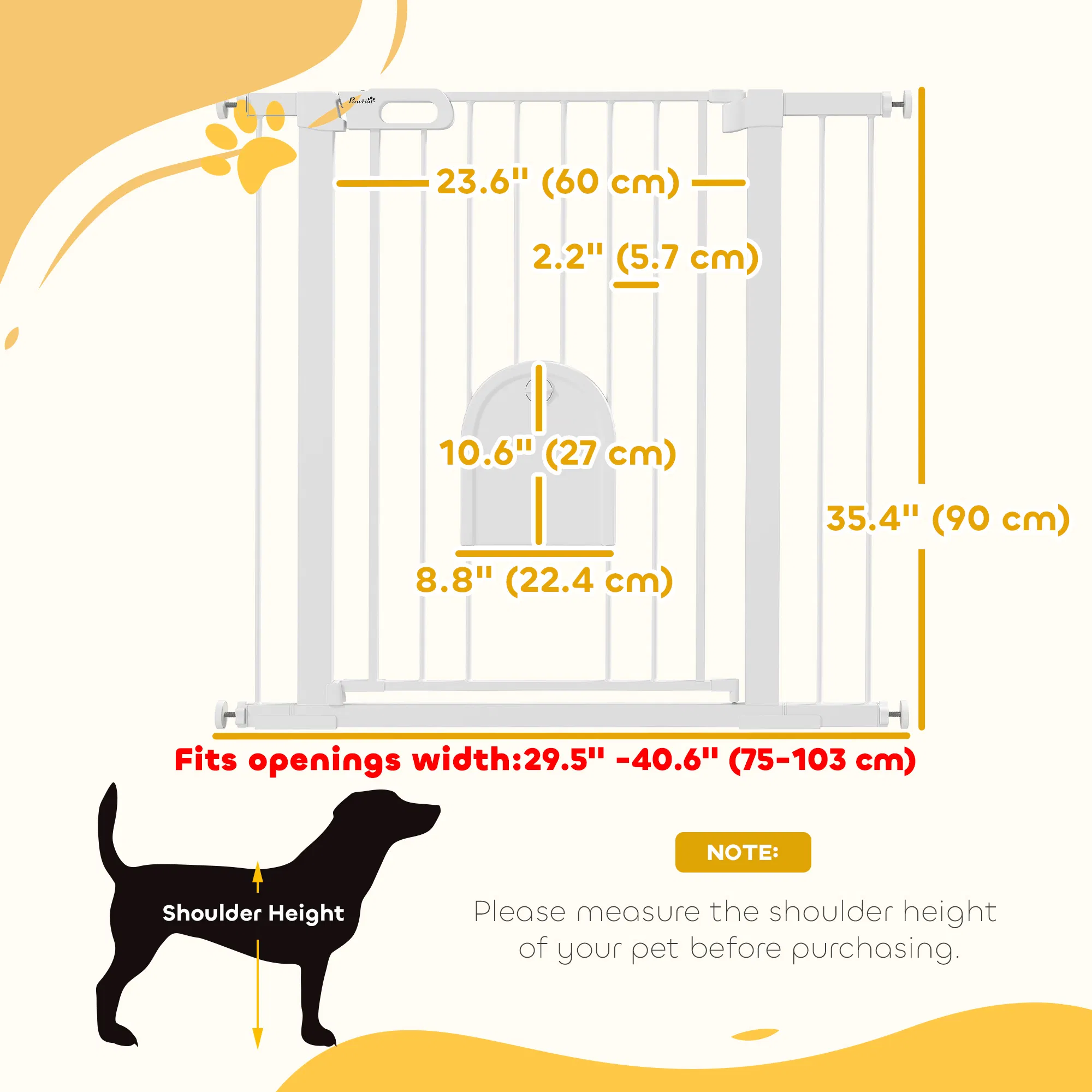 30"-41" Extra Wide Pet Gate Barrier with Small Door, 35"H Dog Gate with Safety Gate Barrier, Stair Pressure Fit, White photo 3
