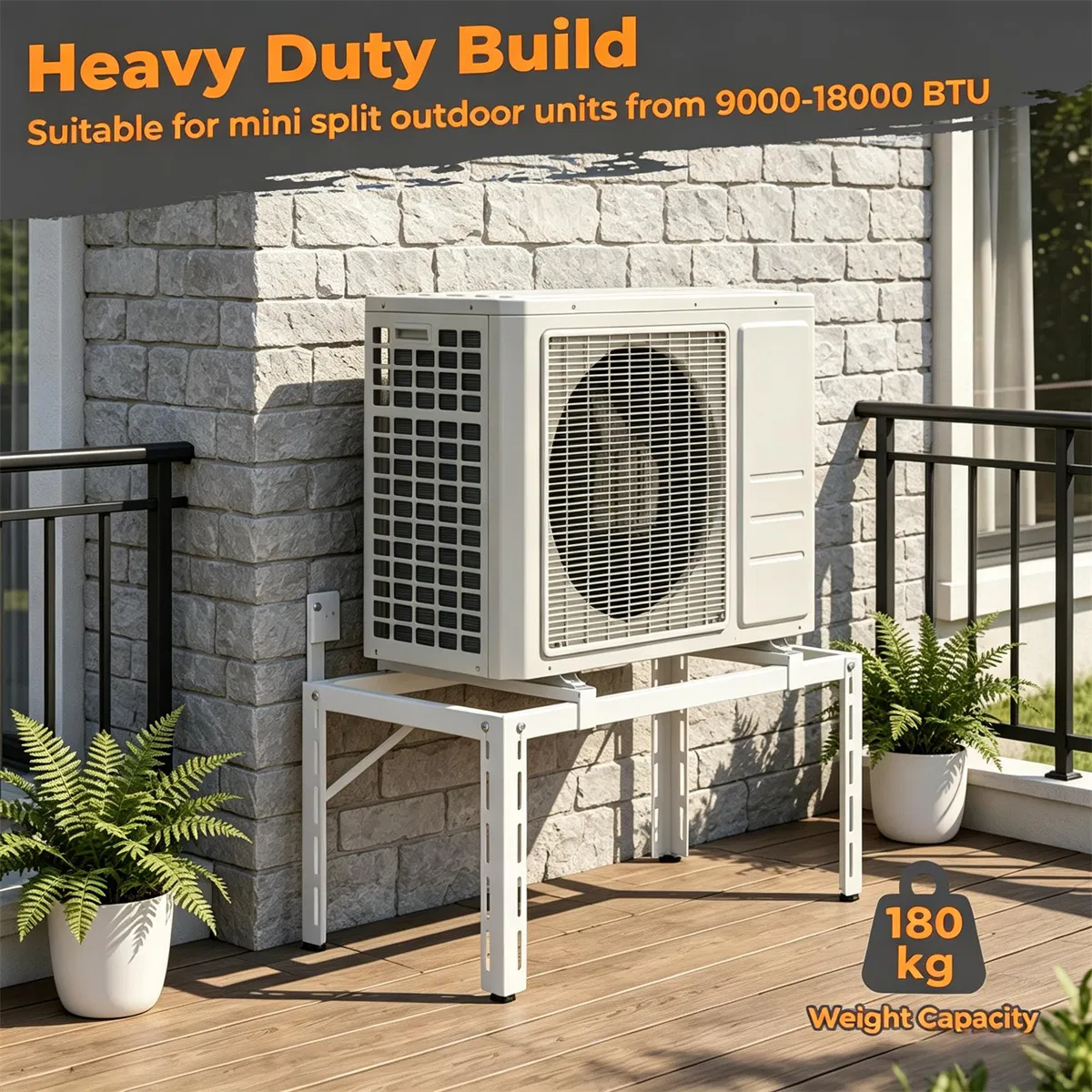Adjustable Mini Split Ground Stand, 400 lbs Heavy Duty AC Condenser Stand for 900036000 BTU Ductless Heat Pump, Anti-Vibration Outdoor Support Bracket - White photo 5