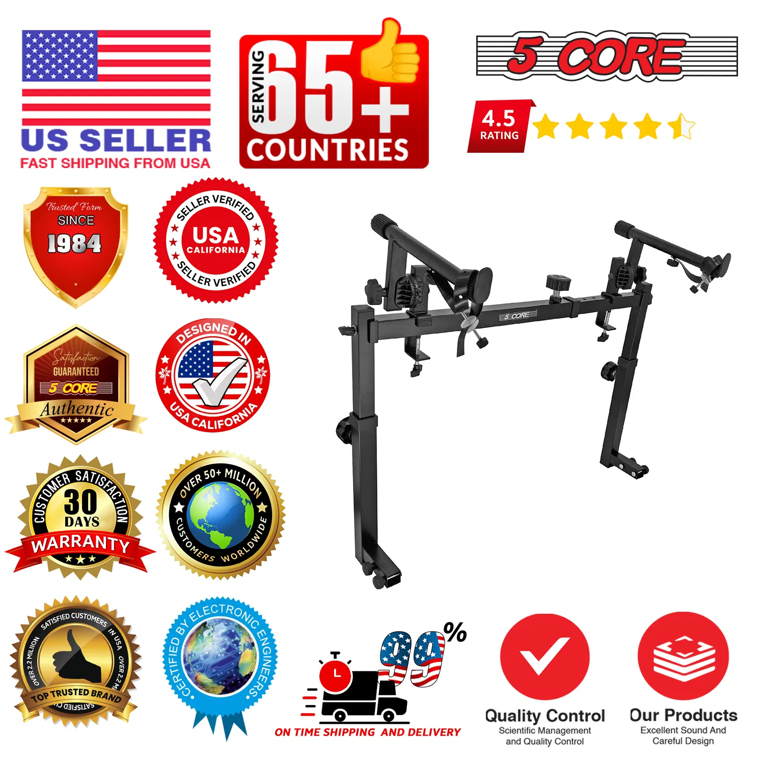 5 Core 2 tier Keyboard Stand Extension Adapter Adjustable Width 2nd Tier X-Style Piano Stands Attachment for 54 - 88 Key Music Keyboards, Z Style & Double Stand Extender photo 4