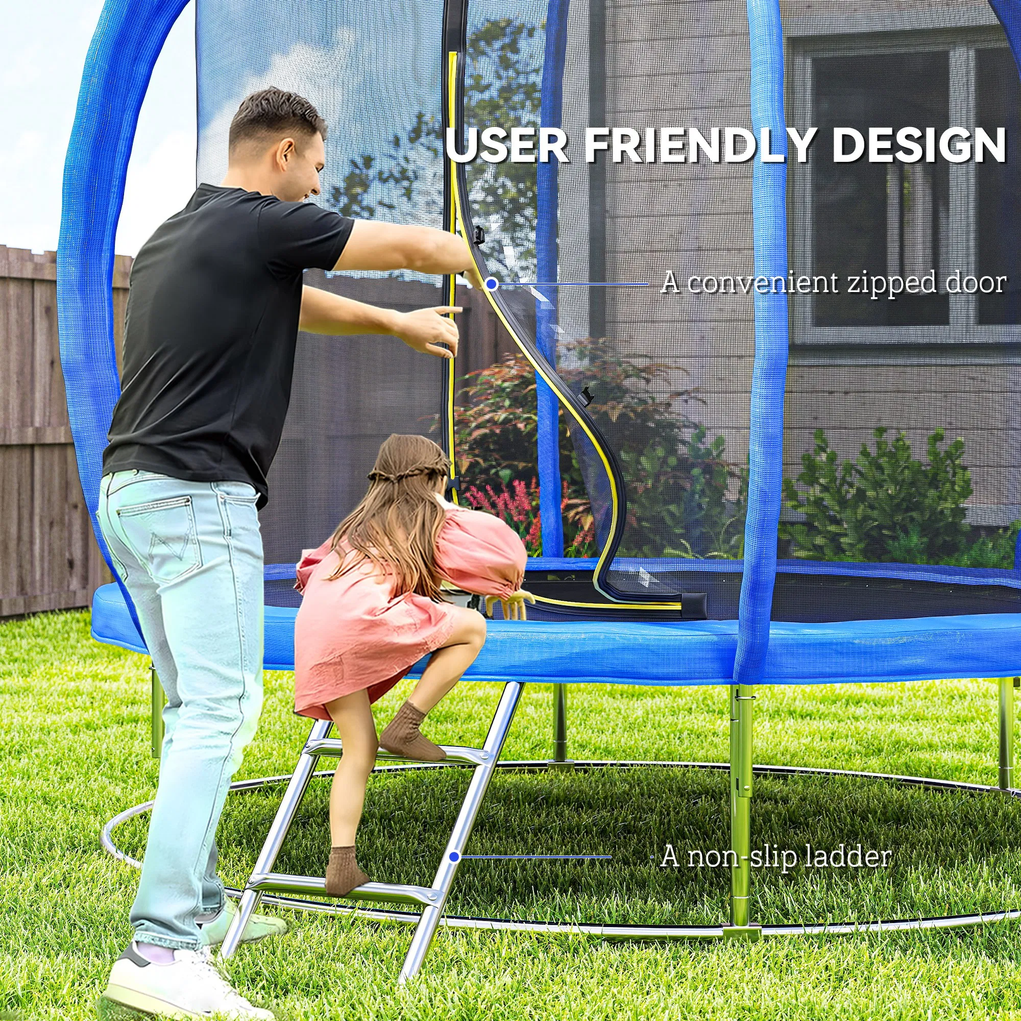 8ft Trampoline Outdoor, ASTM Certified, with Circular Base, Enclosure Net, Ladder and Curved Poles photo 2