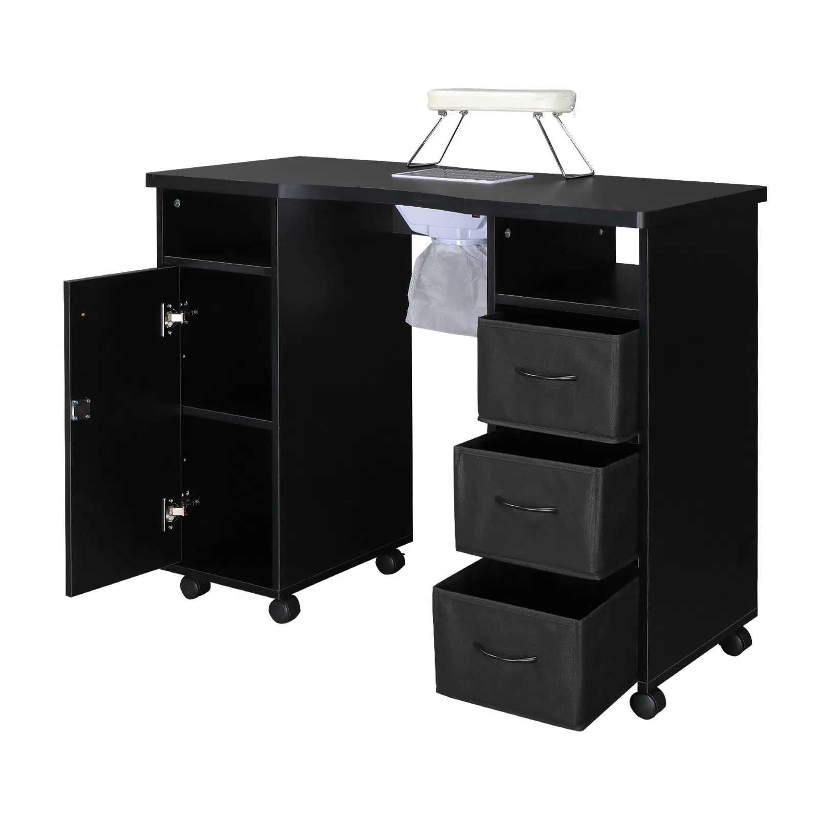 MDF Double Cabinet 3 Drawers 1 Door With Fan Manicure Table Black photo 5