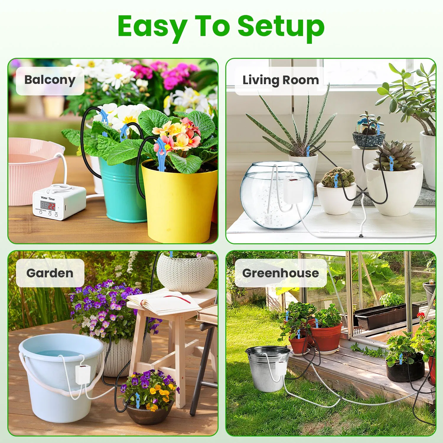 Programmable Automatic Drip Irrigation System for Potted Plants, 0-600s Watering Time 1-12H/0-9Day Interval Type-C Rechargeable Cordless Plant Waterer with LCD Display photo 2