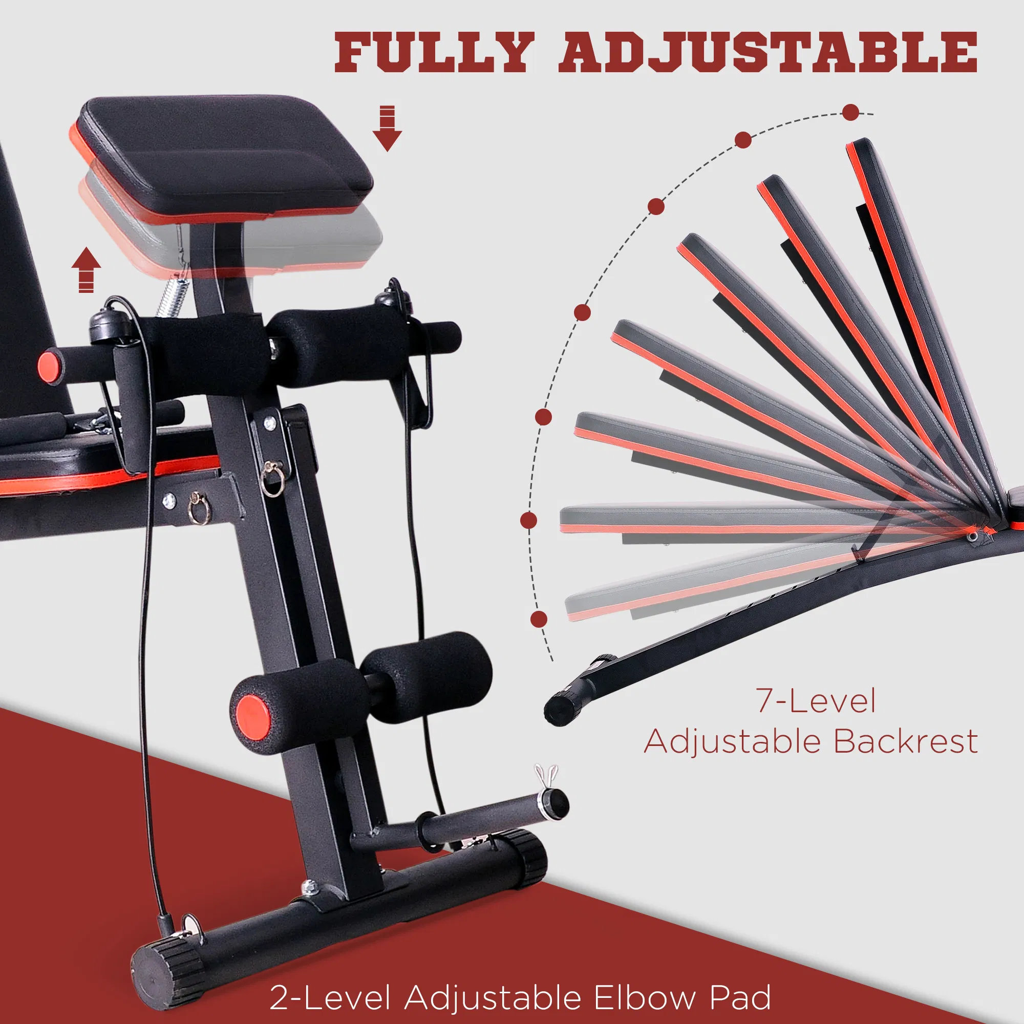 Foldable Press Bench Adjustable Dumbbell, Weight Training Bench Exercises Gym Chair, Black & Red photo 3