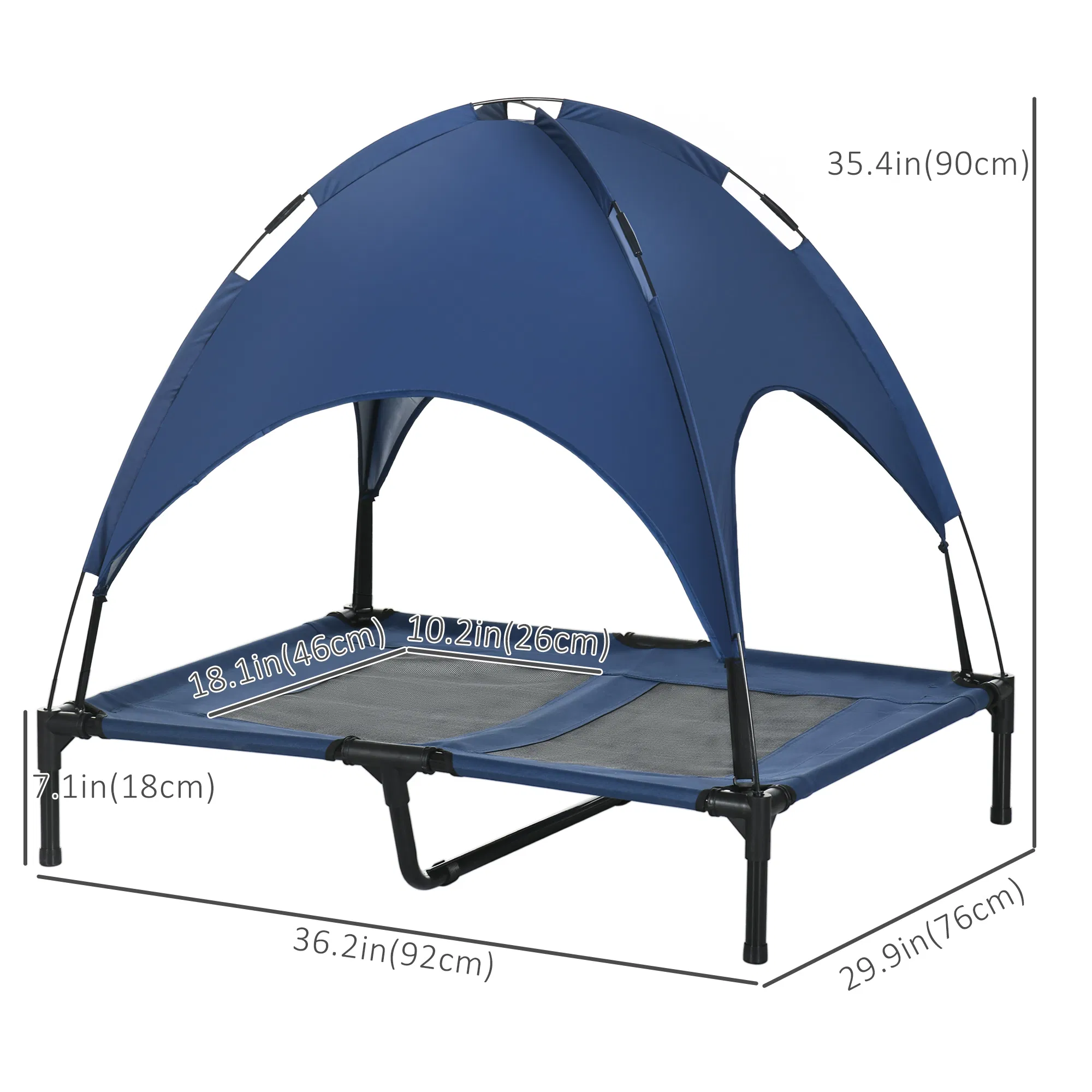 Elevated Dog Bed with Canopy, Portable Raised Dog Cot for L Sized Dogs, Indoor & Outdoor, 36" x 30" x 35", Dark Blue photo 5