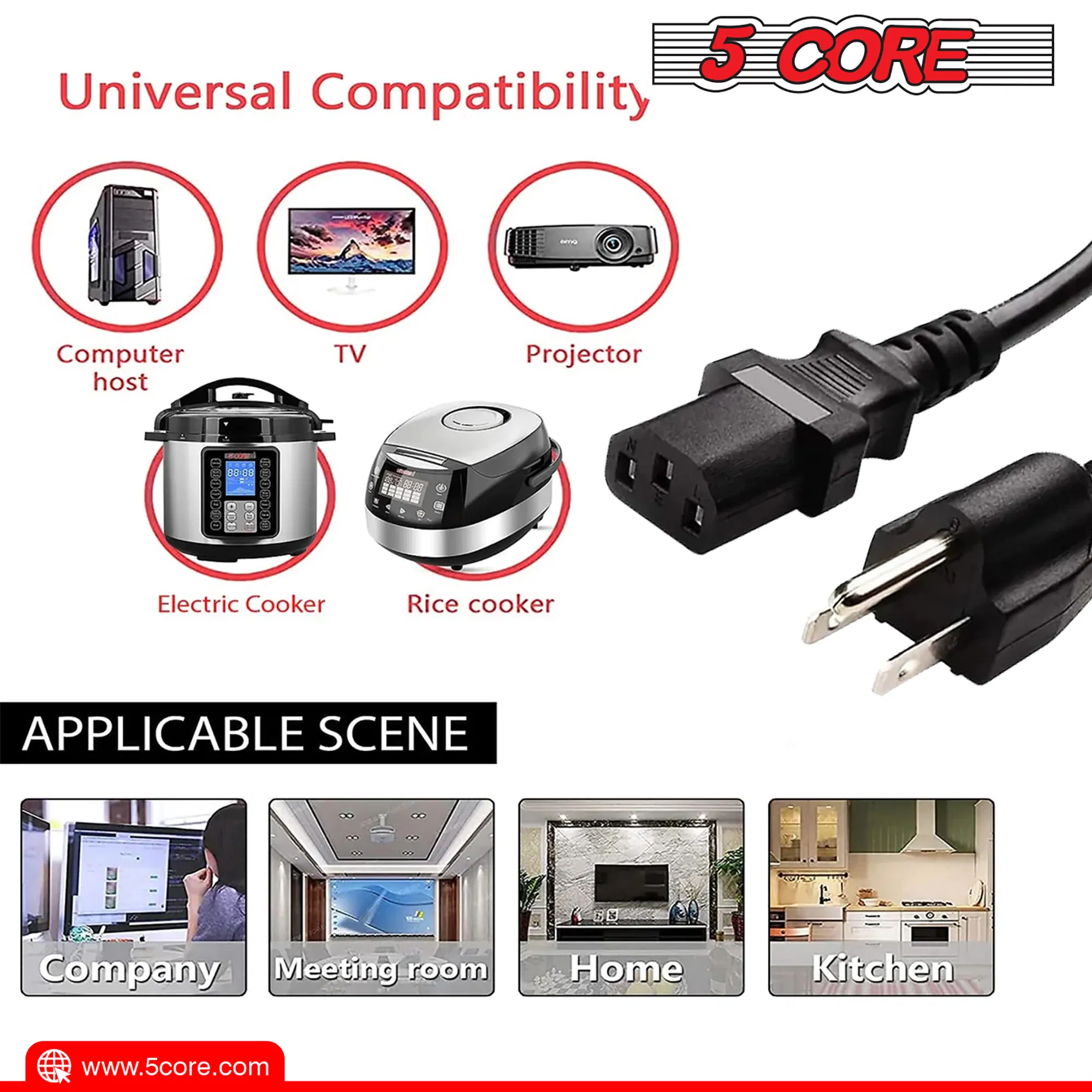 5 Core 6 Feet 3 Prong Replacement AC Wall Power Cord for LCD Computer Monitor PS3 Premium Quality Copper Wire - PC 1001 photo 2