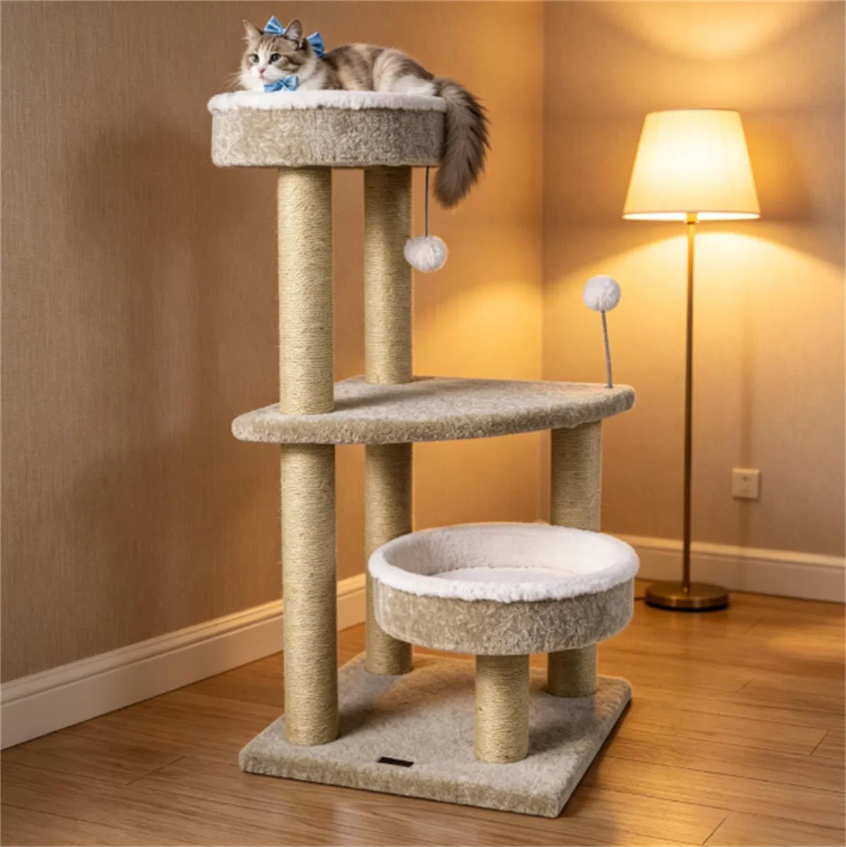 36" Compact SpaceSaving Cat Activity Center, HeavyDuty Stable Cat Climbing Furniture with Plush Rest Areas & Pompom Toy for Kittens & Adult Cats photo 6