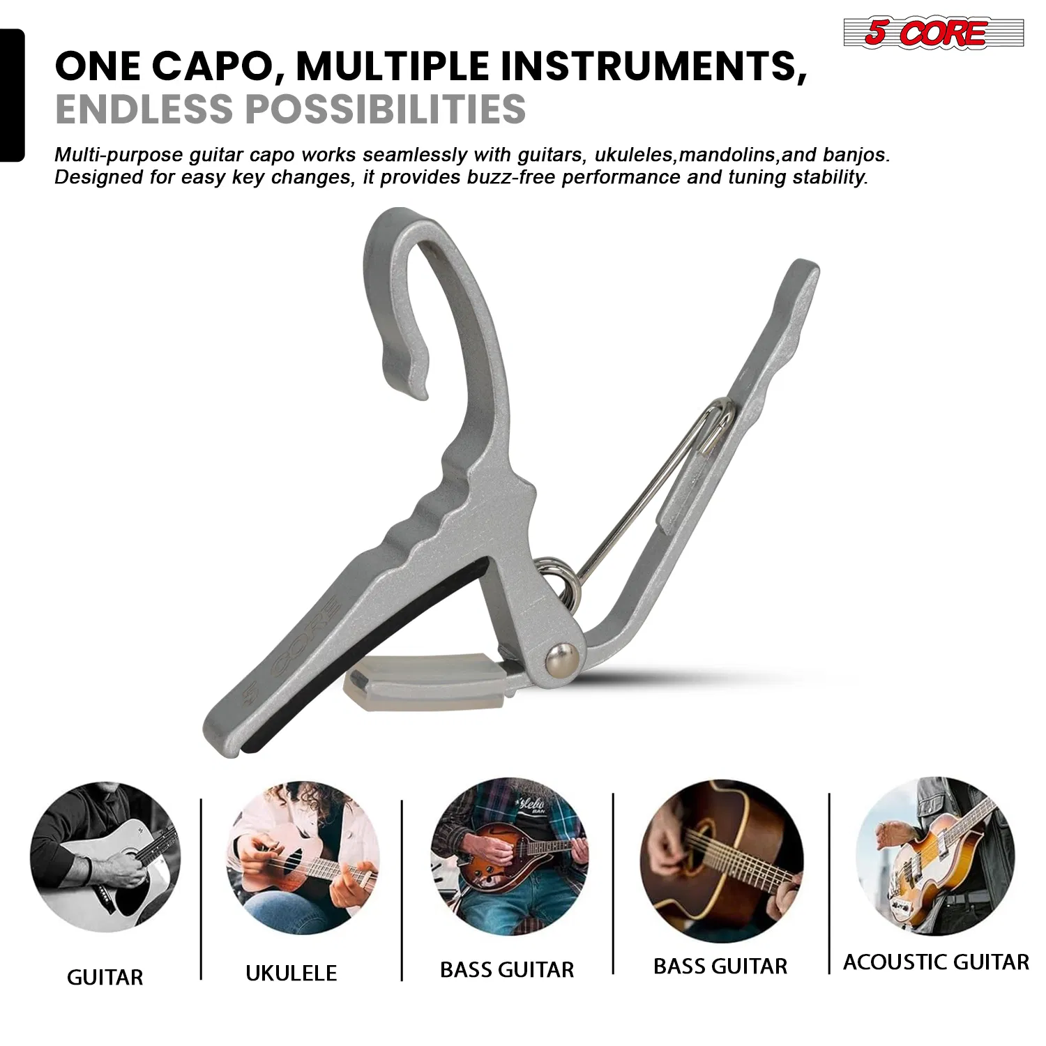 5 Core Guitar Capo Quick Change Acoustic Electric String Clip Banjo Mandolin Or Ukulele photo 7